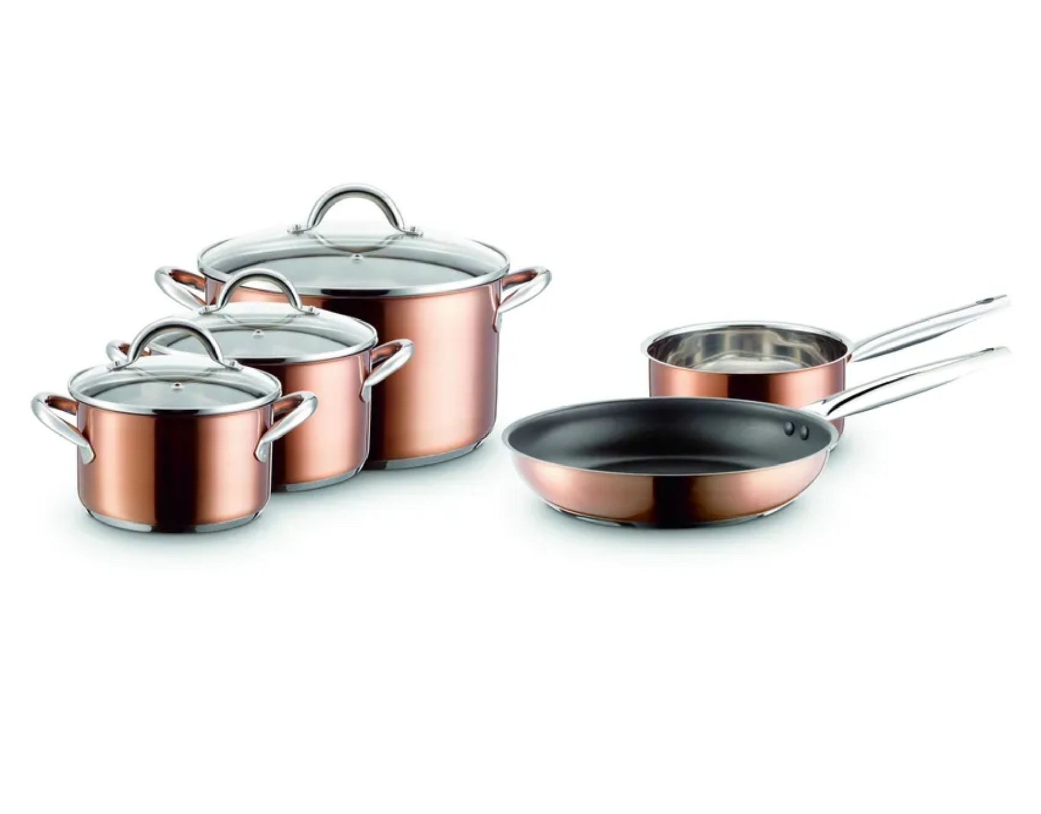 MÄSER Kochtopf MÄSER Kochtöpfe Set Pfanne Glasdeckel Edelstahl Asterion 8-teilig, Edelstahl (Set, 8-tlg., Set), im Kupfer-Look mit Pfanne