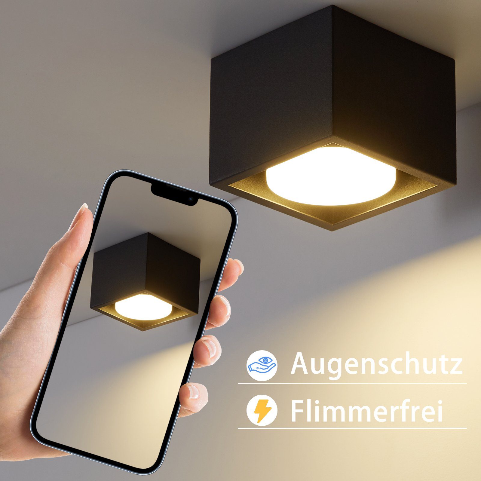 ZMH Deckenspots 1/2 Flammig Modern Deckenstrahler- GX53 Schwenkbar Wohnzimmer, LED fest integriert, 3000k, Modern Eckig Spots Deckenleuchte Warmweiß Aufbauleuchte für Küche