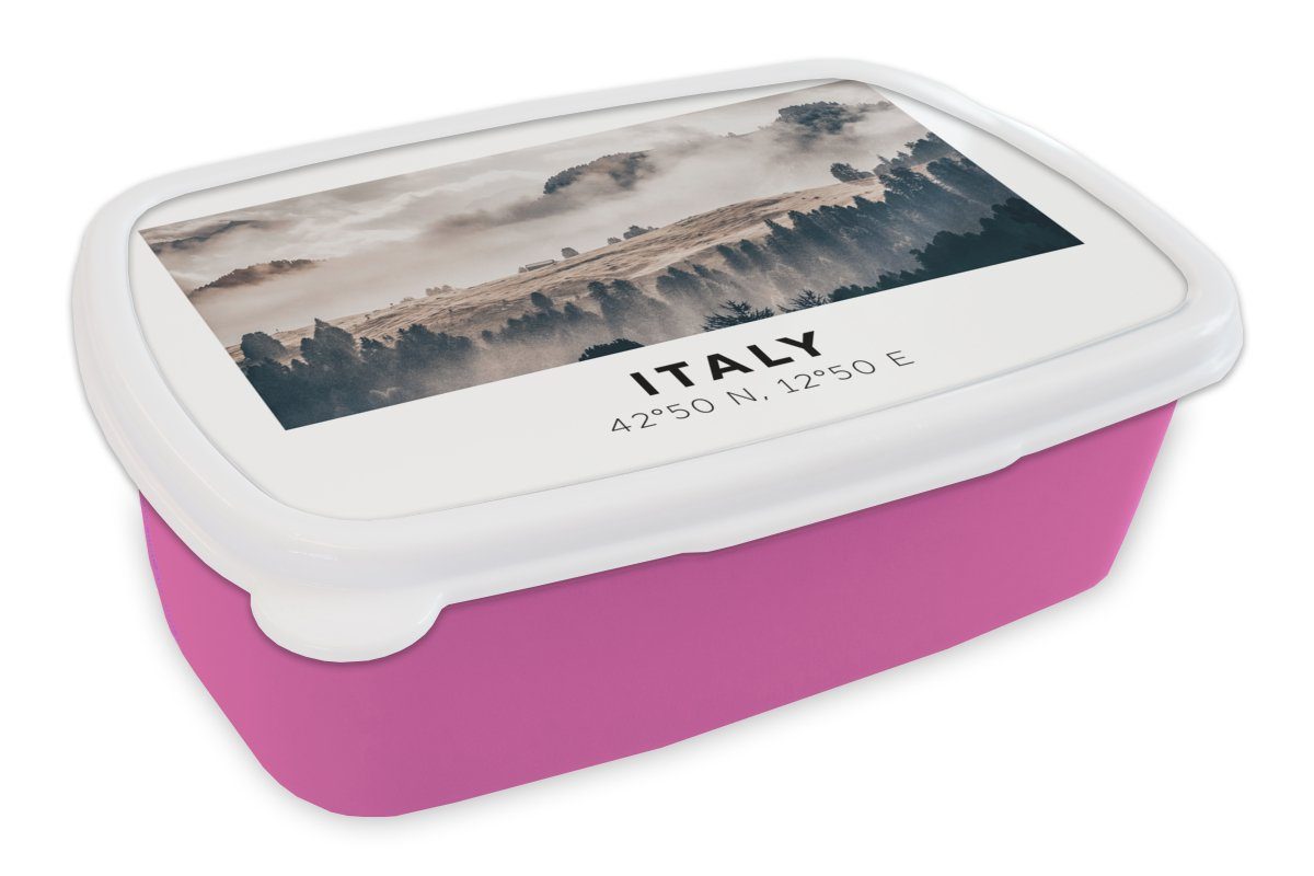 (2-tlg), Dolomiten - Kunststoff, Brotbox Lunchbox - Nebel, Sommer Kinder, Brotdose Erwachsene, für Snackbox, rosa MuchoWow Mädchen, Italien Kunststoff -