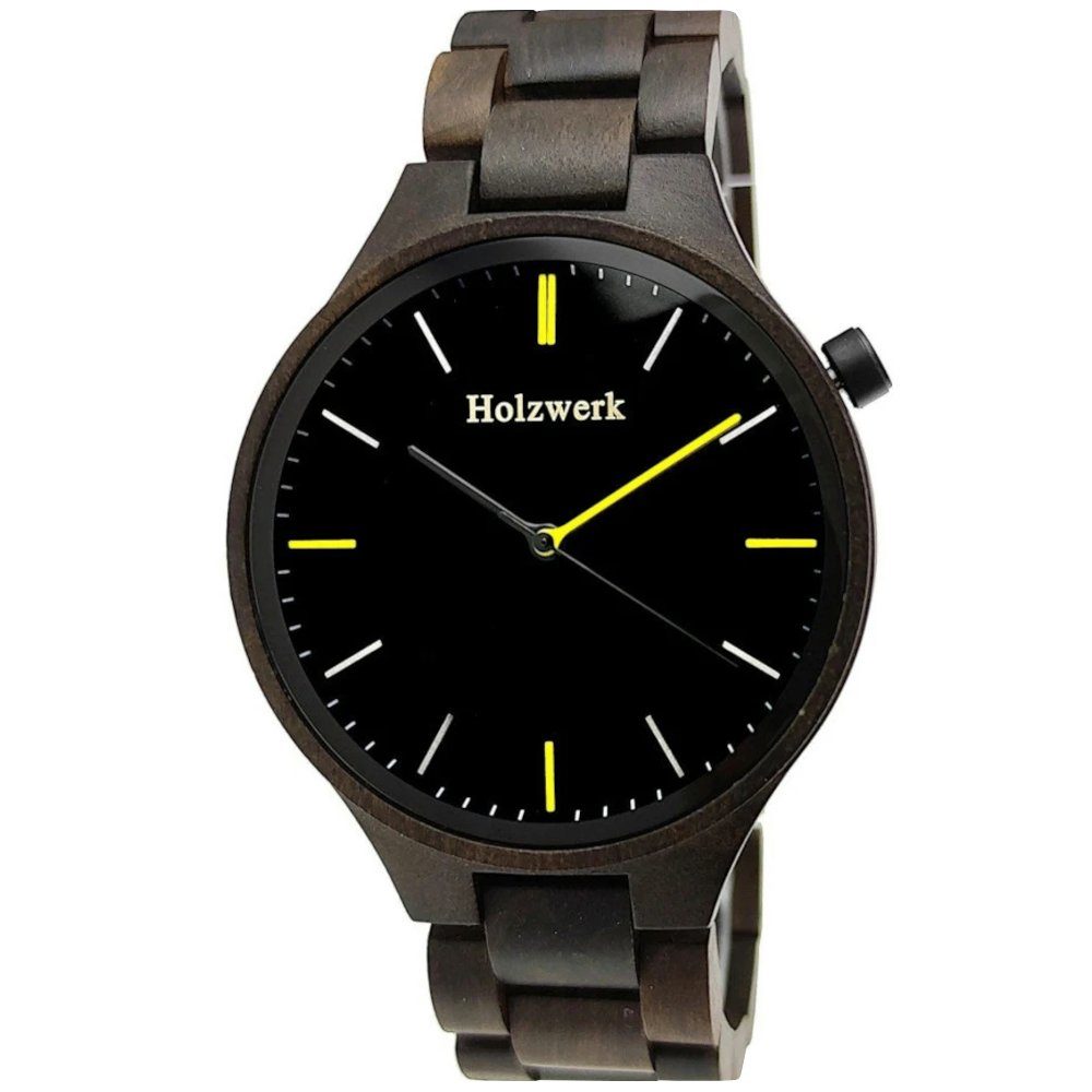 Holzwerk Quarzuhr ERKNER Damen und Herren Holz Armband Uhr in schwarz & gelb