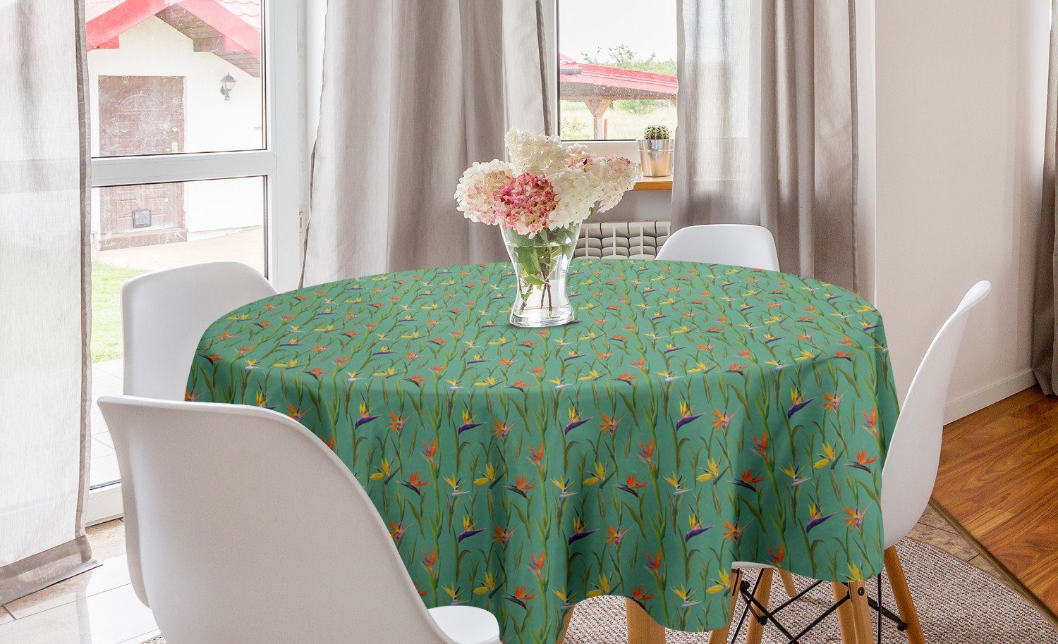 Abakuhaus Tischdecke Kreis Tischdecke Abdeckung für Esszimmer Küche Dekoration, Exotisch Paradiesvogel Blüten