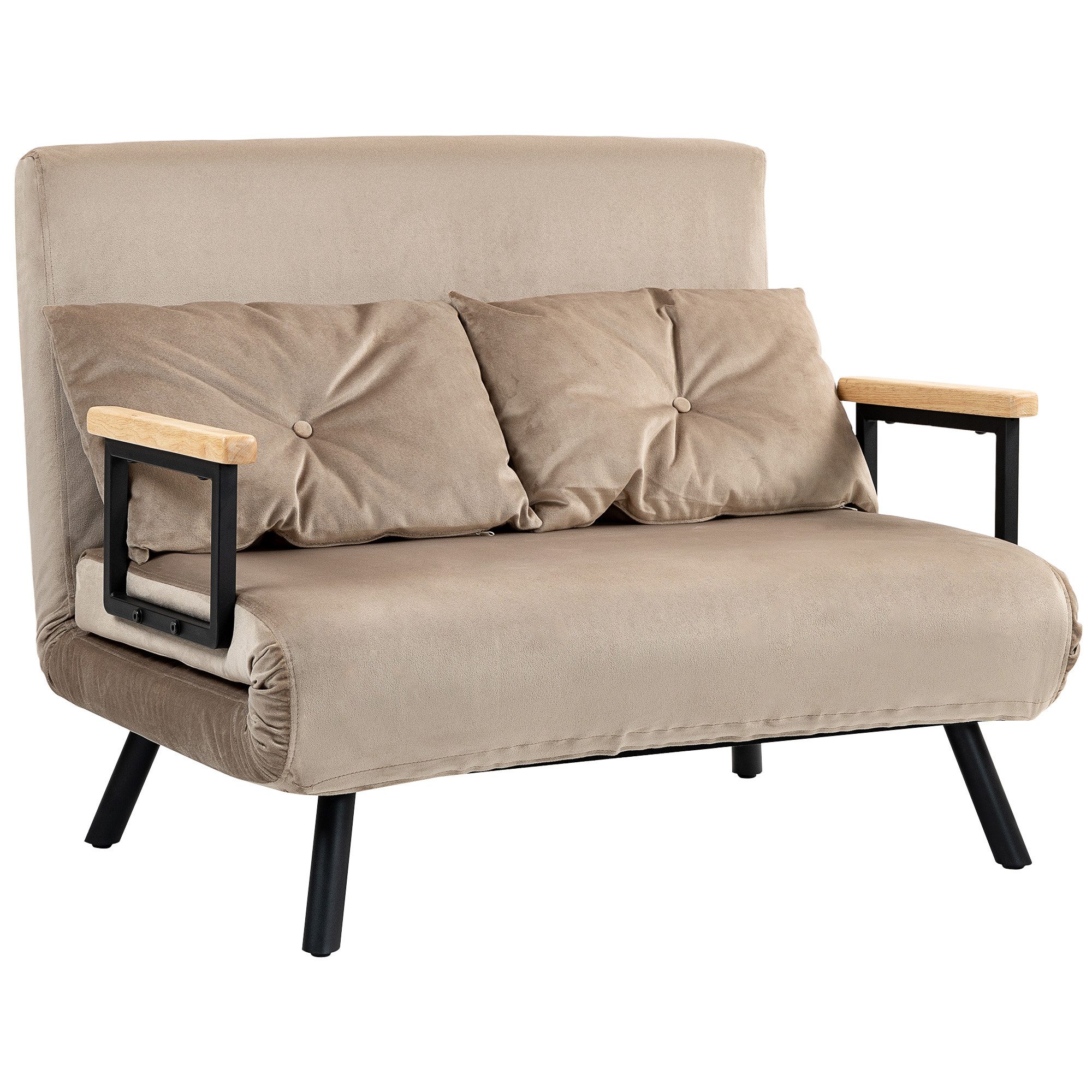 HOMCOM Schlafsofa Polystersofa mit Samtoptik und Rückenkissen, Klappbett 1 Teile, mit Verstellbarer Rückenlehne, Blau