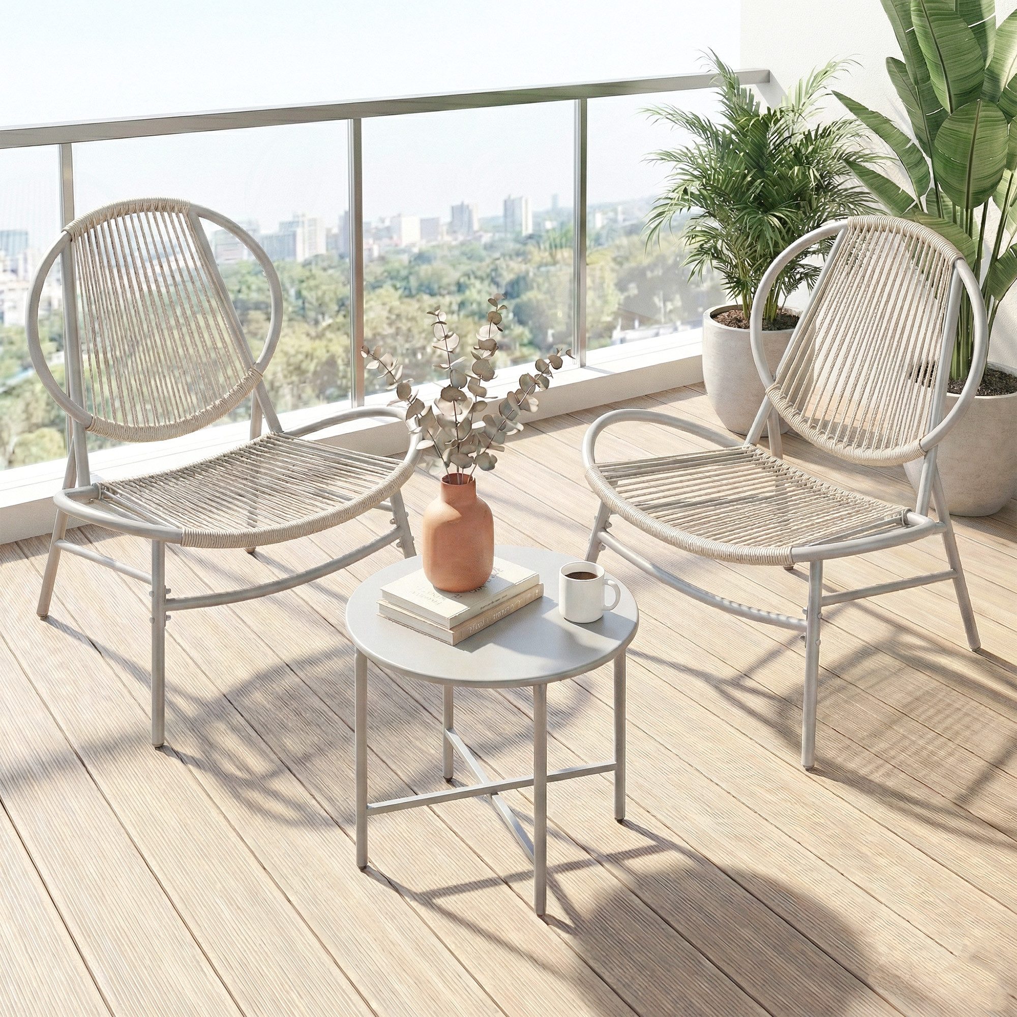 SONGMICS Gartenlounge-Set, (3-tlg), Balkonmöbel, Gartenmöbel-Set, aus PE-Polyrattan, Outdoor