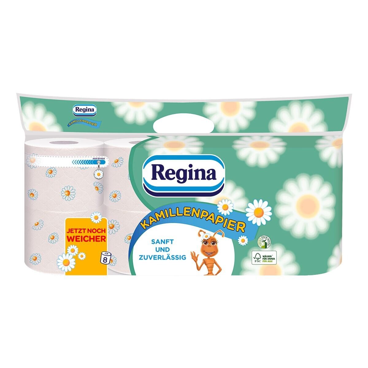 REGINA Toilettenpapier Kamille (56-St), 3-lagig, weiß mit Prägung und Duft, 150 Blatt/Rolle