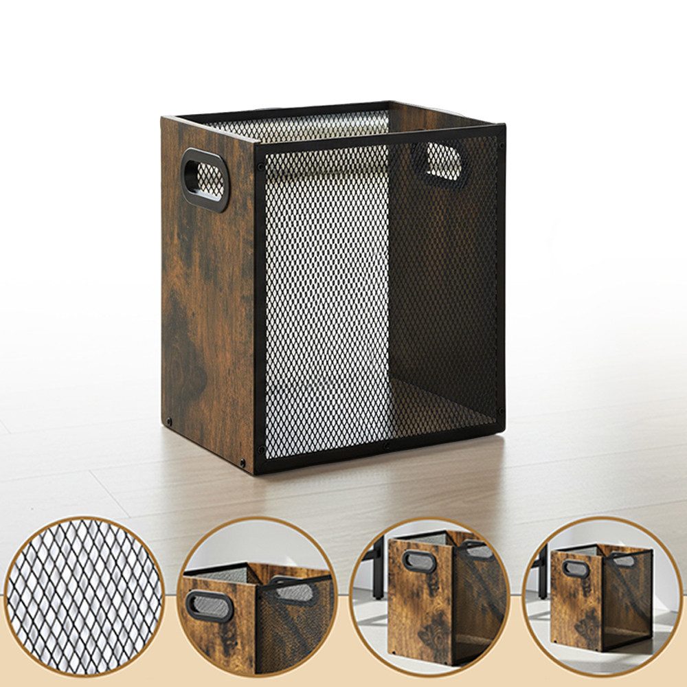 PRIISF Papierkorb Mülleimer Müllkorb Abfalleimer Papierkorb Papiereimer aus Stahl Holz, 17L Papiermüll Metallgitter Müllbehälter für Heimbüro, Arbeitszimmer