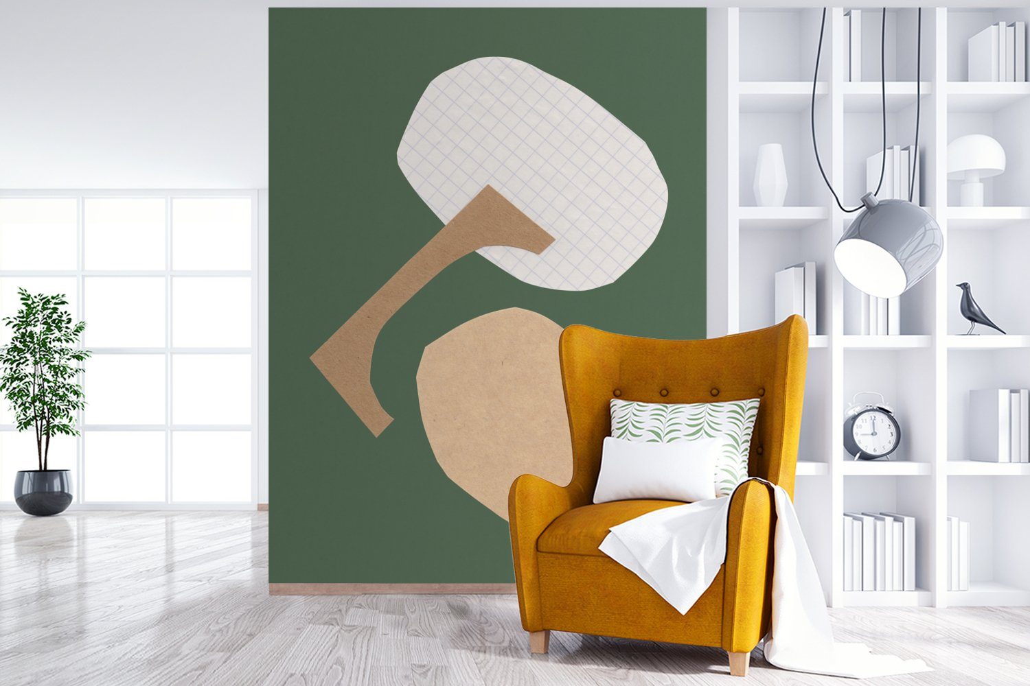 Wohnzimmer, Formen (4 - Fototapete bedruckt, - Matt, Pastell, für Wandtapete St), Montagefertig Vinyl Grün - MuchoWow Tapete Quadrate