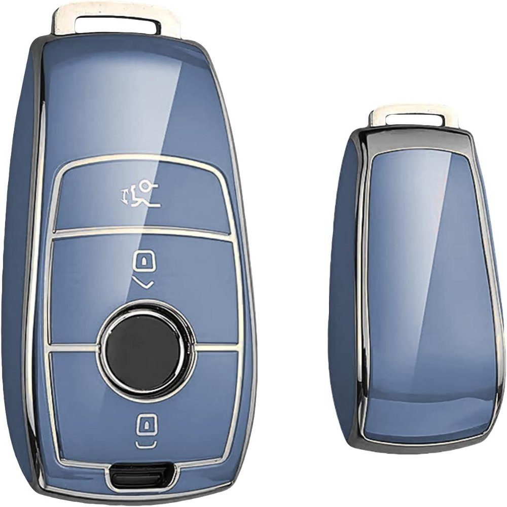 Keyscover Schlüsseltasche Autoschlüssel Hülle Tasche für Mercedes Benz, Schlüsselhülle Cover Blau/Chrom