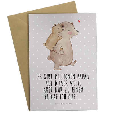 Mr. & Mrs. Panda Grußkarte Papa Bär - Grau Pastell - Geschenk, Vatertag, Klappkarte, Familie, Gl, Hochglänzende Veredelung