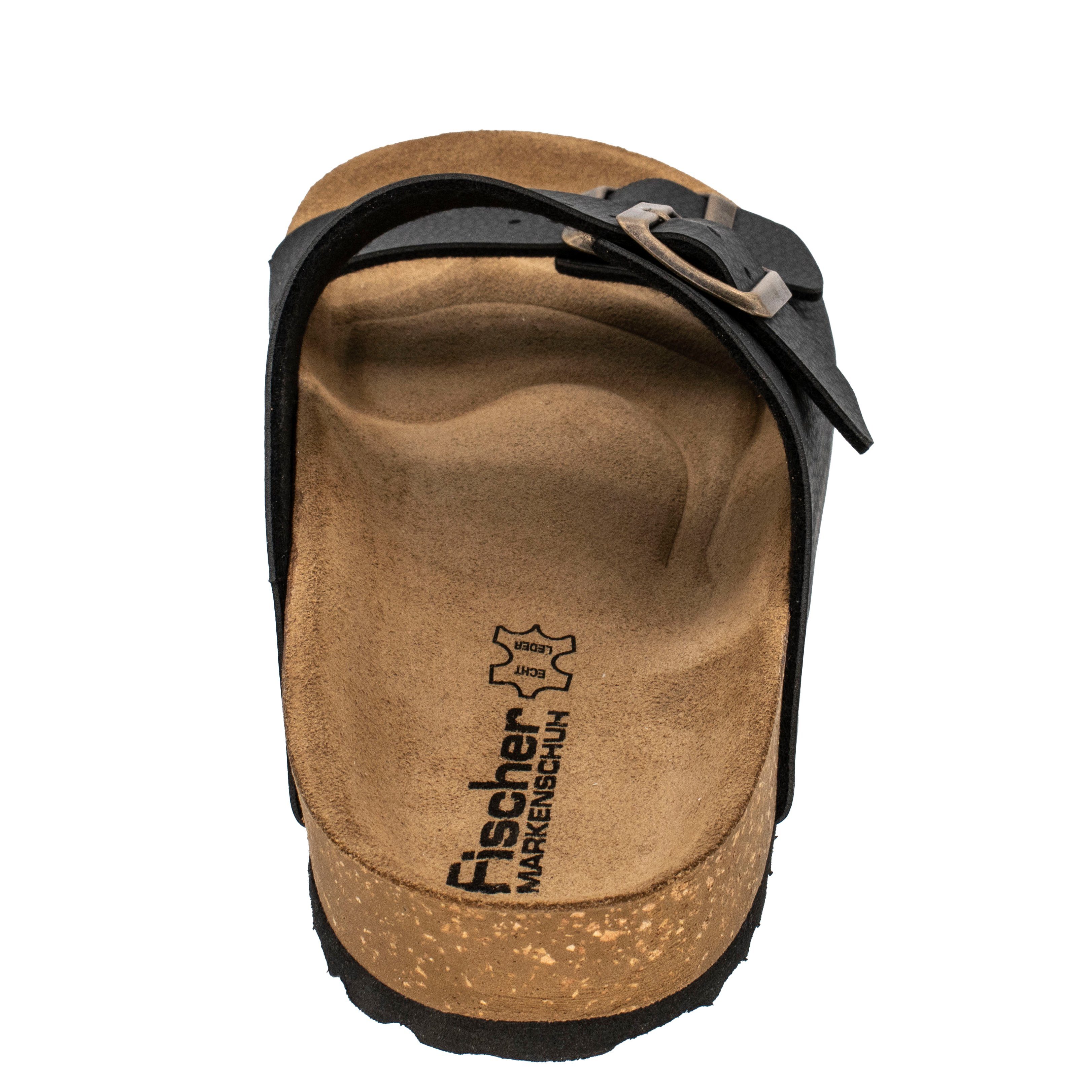 Fischer-Markenschuh Tobi Pantolette aus Vegano (Lederimitat), Lederfußbett, 2 Schnallen