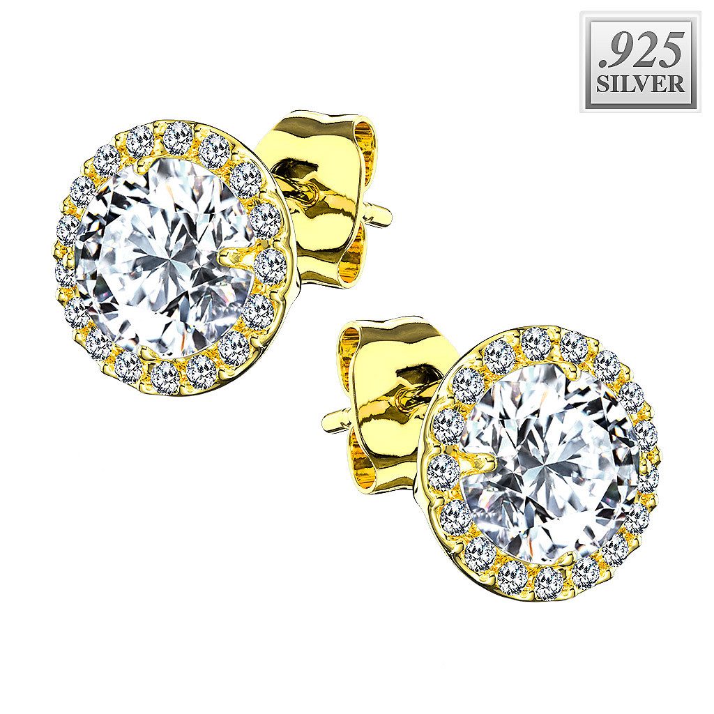 Paar Ohrstecker 1 Paar runde Ohrstecker Zirkonia Kristall 925 Sterling Gold