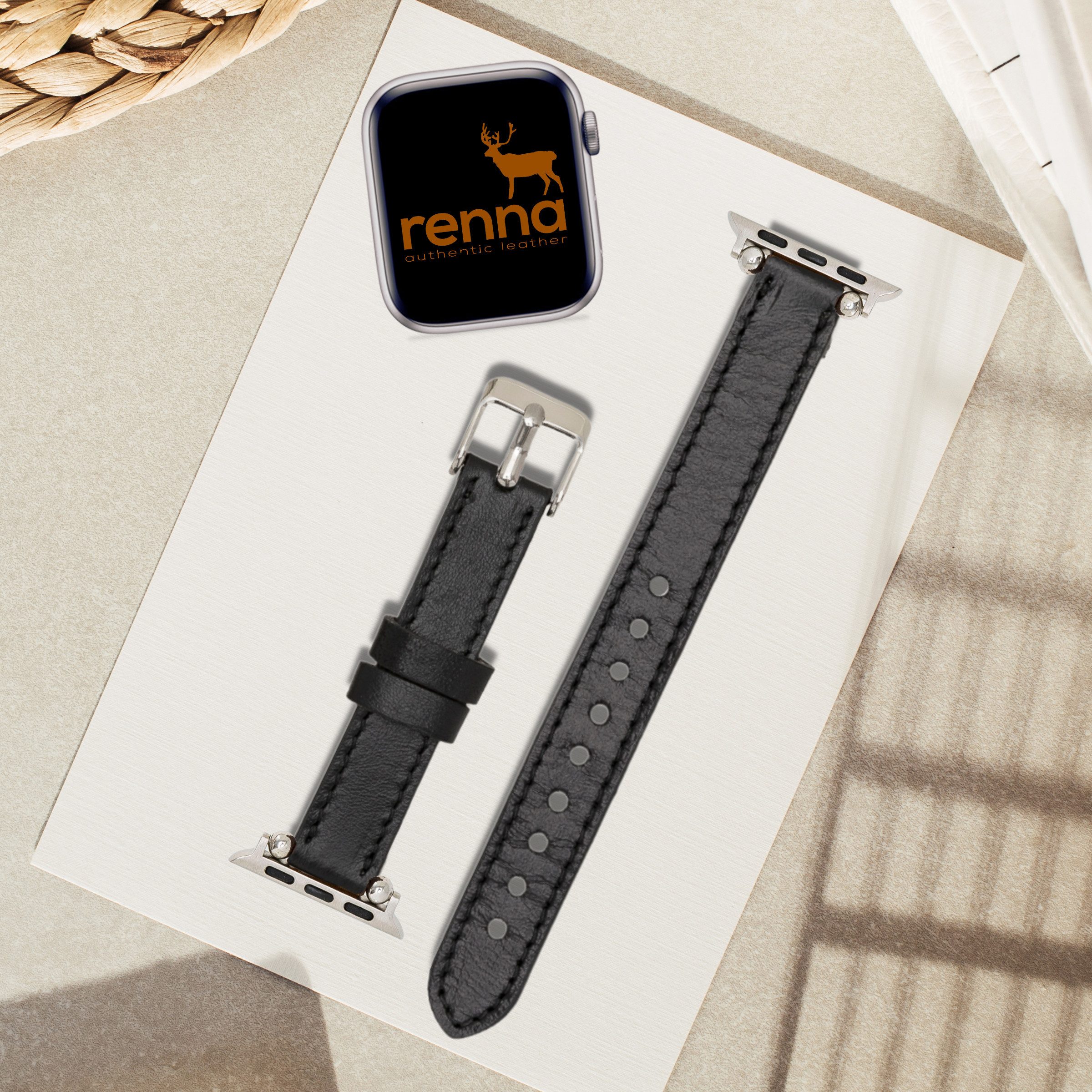 Renna Leather Uhrenarmband Apple Watch Band für Series 10 / Ultra/9/SE/8-1 Echtleder Armband