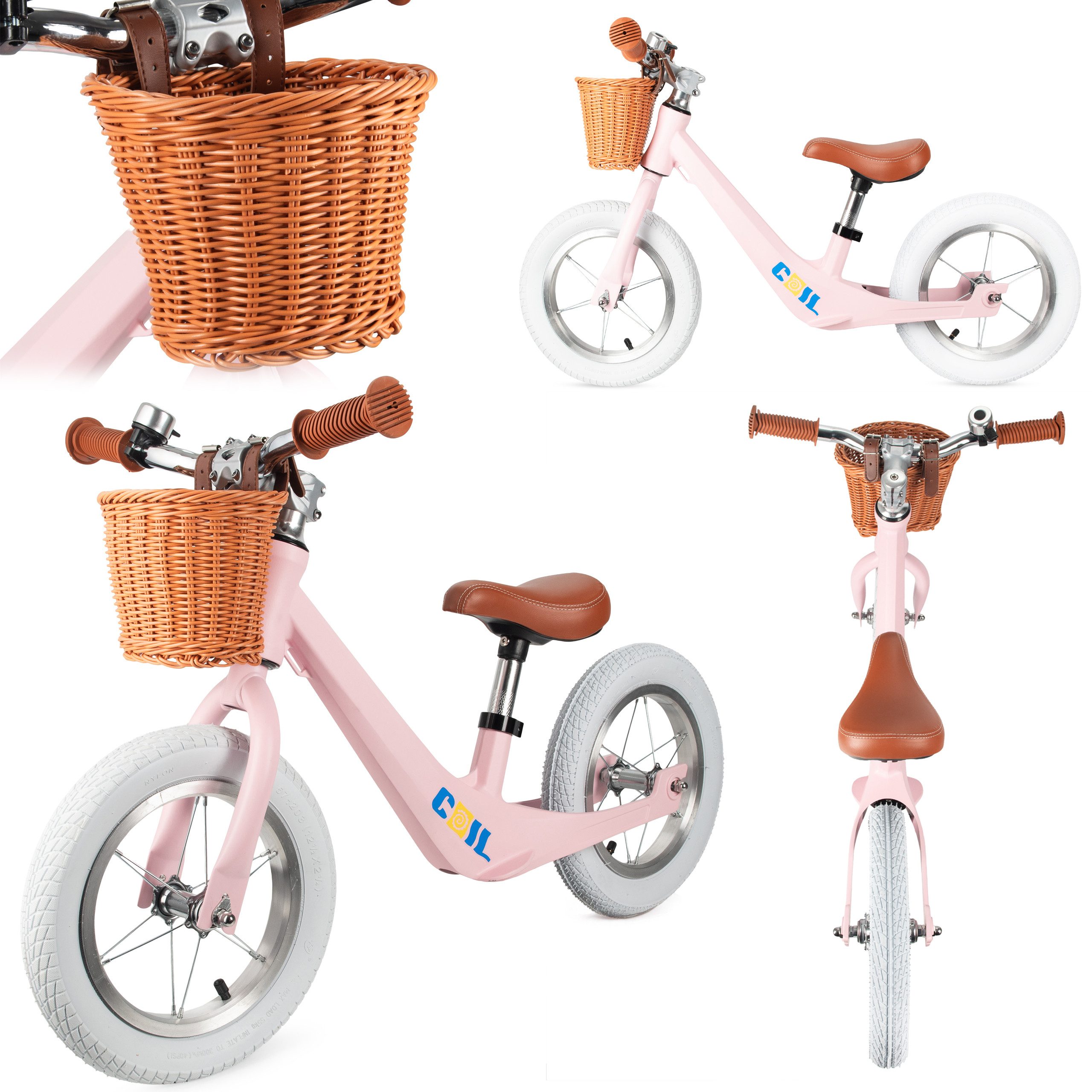 COIL Fahrrad-Laufrad Lauflernrad, Kinderlaufrad, Rutscher, Balance Bike (ab 2 Jahren und bis 30 kg), Rahmen aus Magnesiumlegierung, 12-Zoll-Lufträder, Korb, Klingel