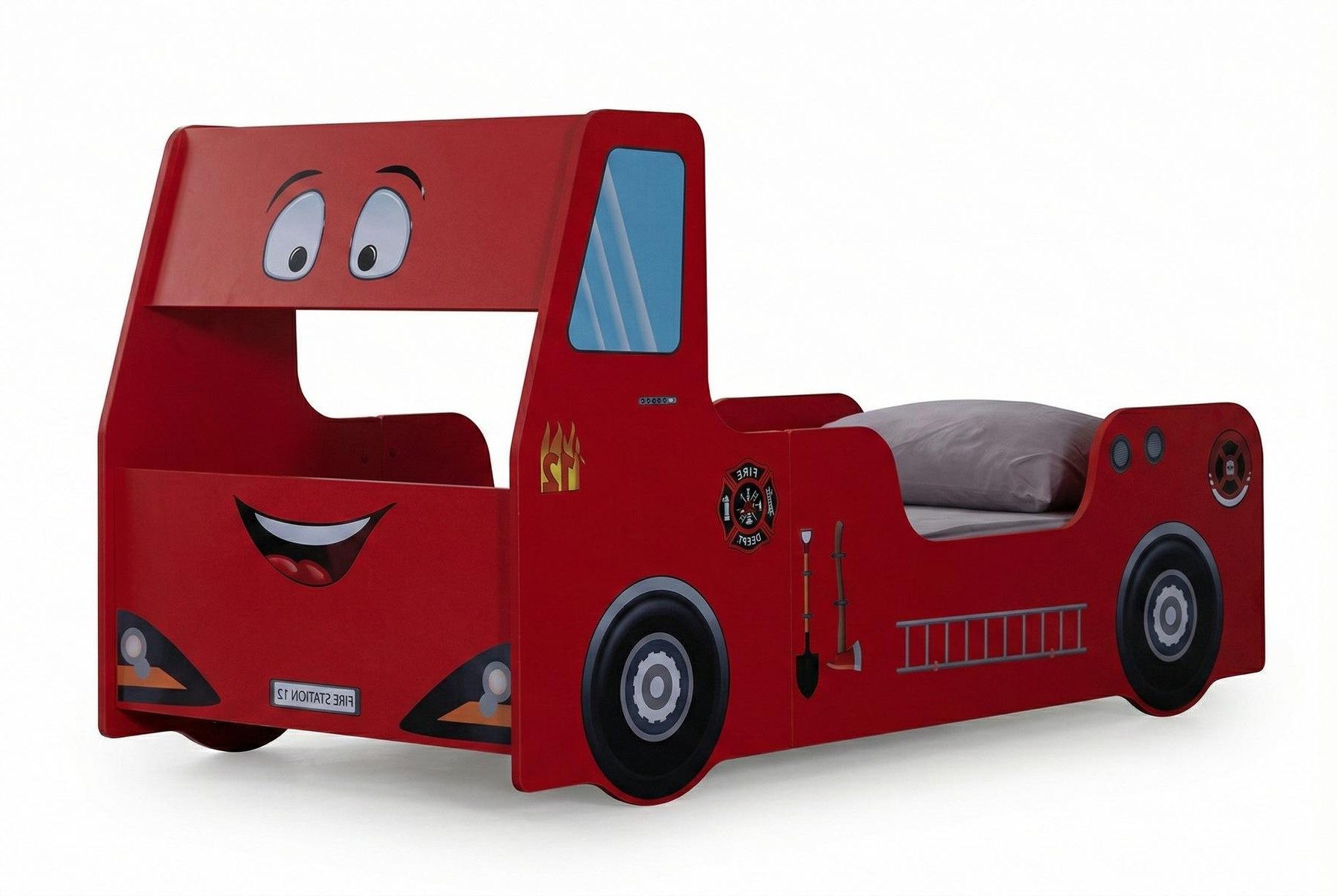Xlmoebel Autobett Feuerwehr Autobett in Rot – Modernes Kinderbett aus Spanplatte, Made in Europa