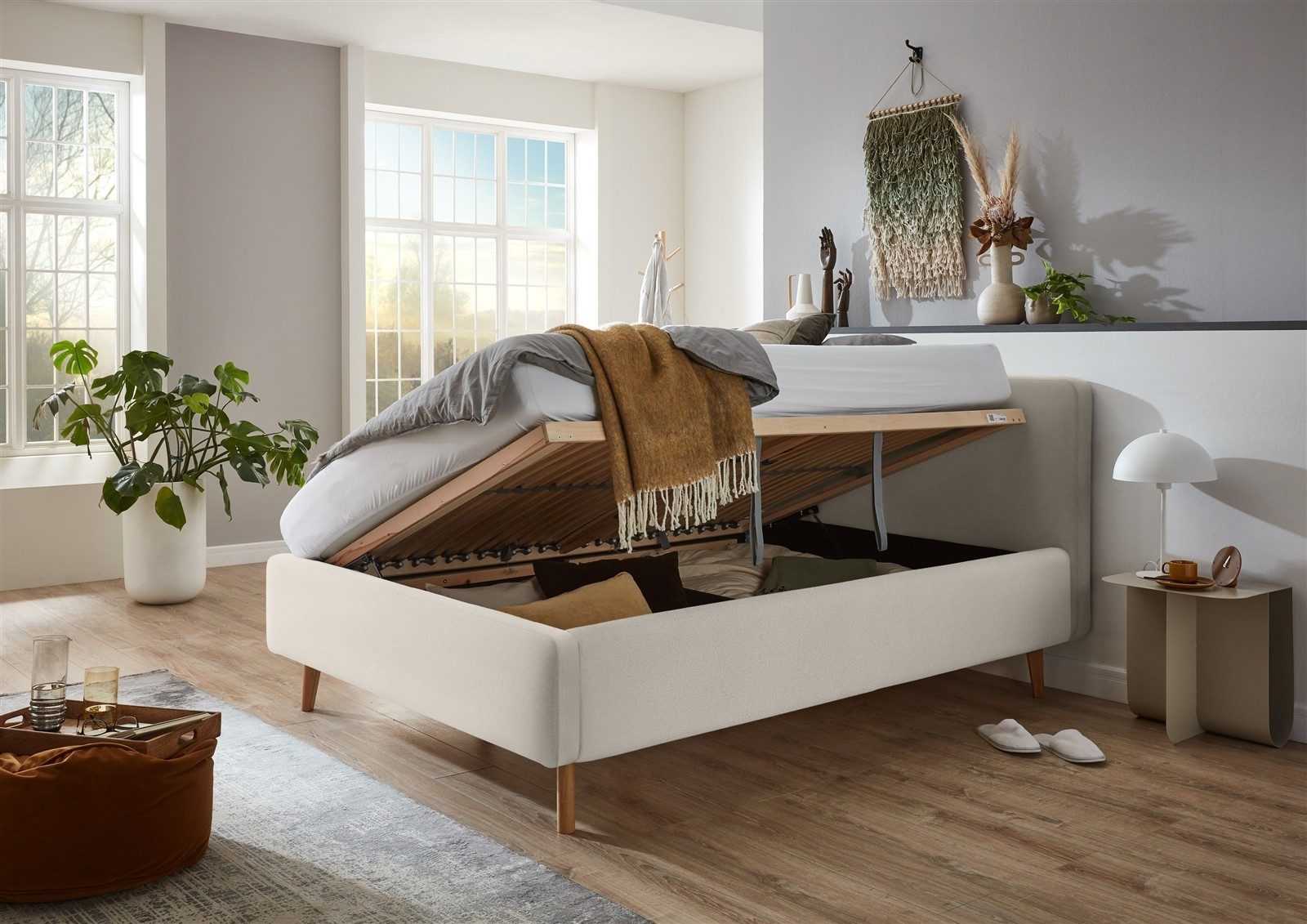 freiraum Polsterbett Mattis, Liegefläche 140x200 cm, Nordic Ivory, Stellmaß: 161x105x218cm (BxHxT)