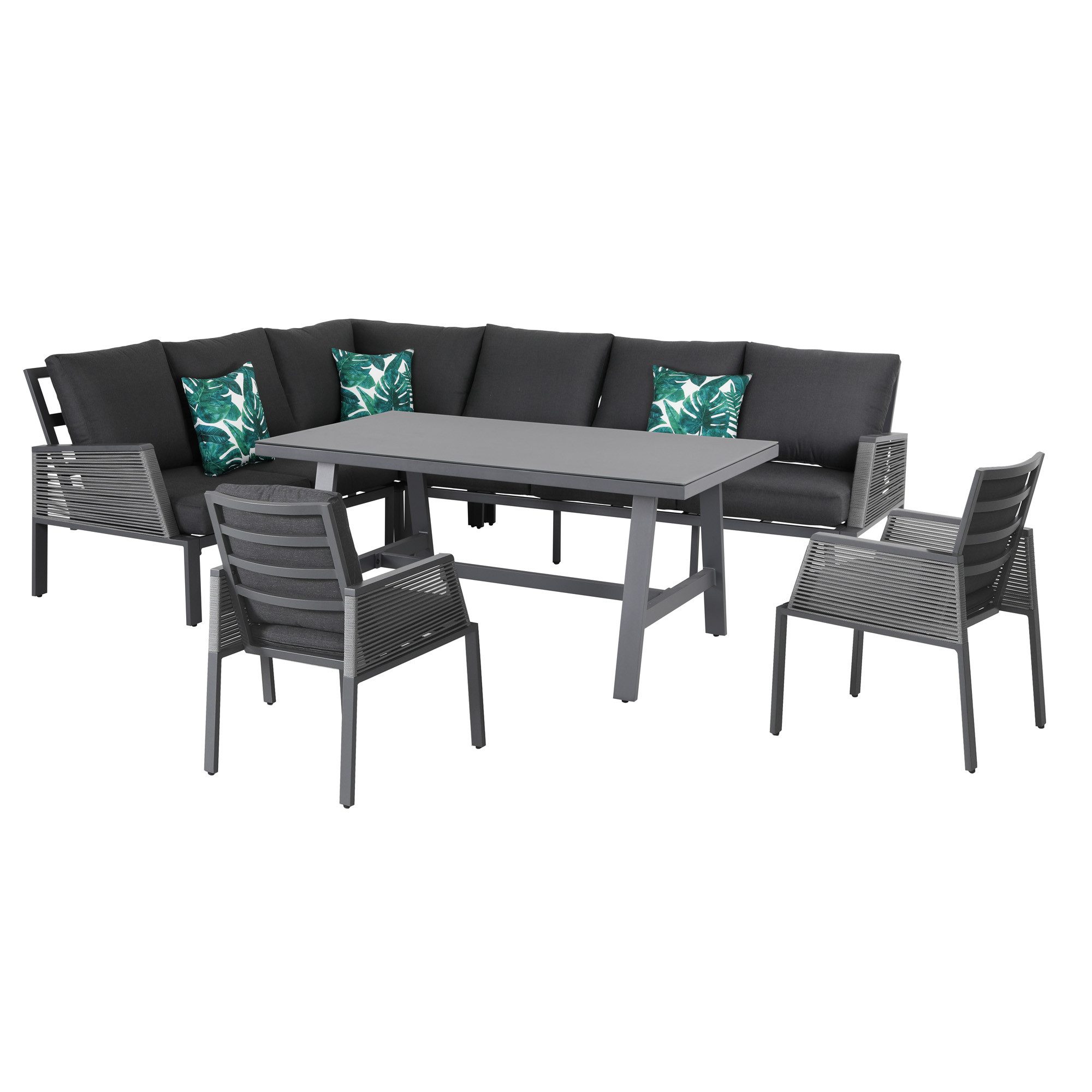 MANDALIKA Garden Gartenlounge-Set Alu / Rope Dining Eck Lounge Set Elba inkl. 2x Dining Sessel