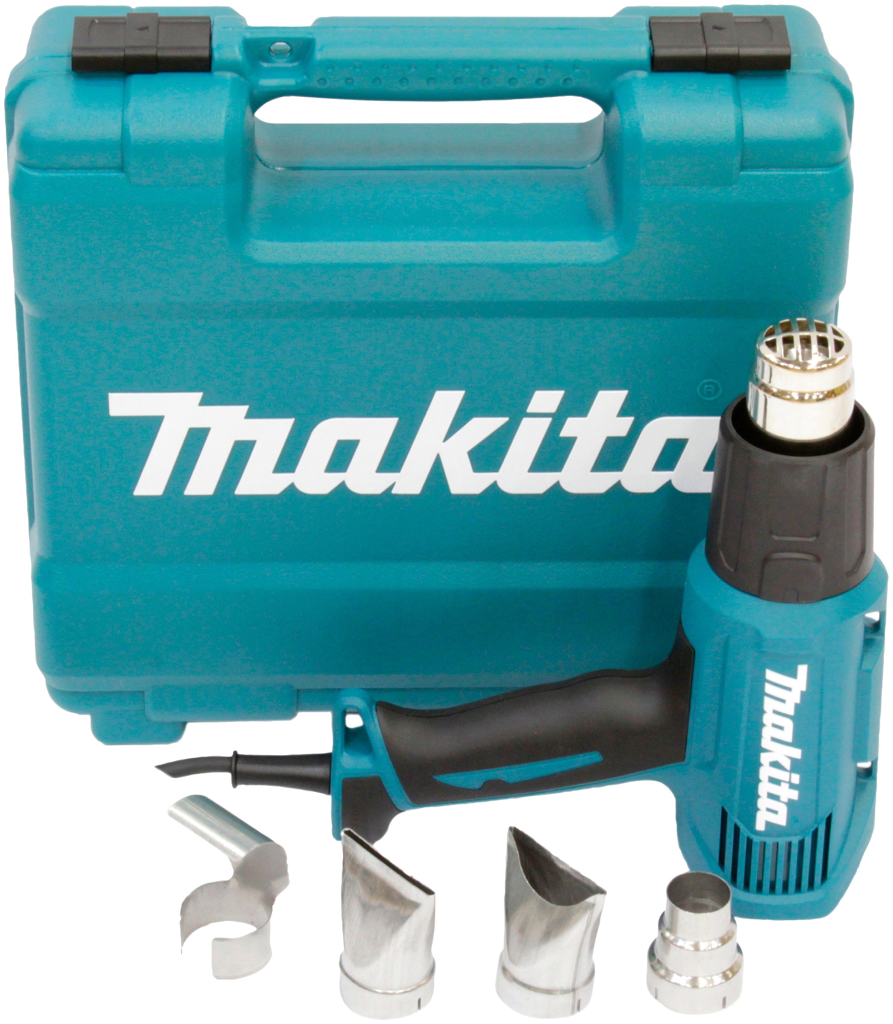 Makita Heißluftgebläse HG5030K, 1600 in W, (Komplett-Set, 6-tlg), mit 2 Temperaturstufen und Luftstromstärken, inkl. Aufbewahrungskoffer