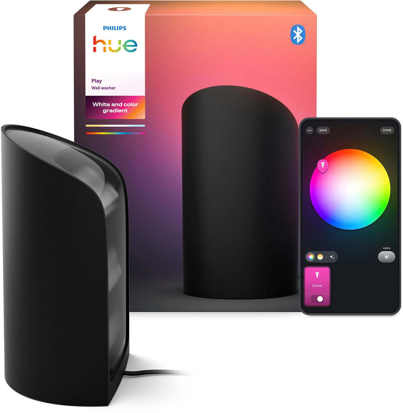 Philips Hue LED Tischleuchte Play Gradient Wallwasher, Abschaltautomatik, Bluetooth, CCT - über Fernbedienung, Dimmfunktion, Farbsteuerung, Farbwechsel, Leuchtdauer einstellbar, Memoryfunktion, Nachtlichtfunktion, RGB, Smart Home, Timerfunktion, dimmbar über Fernbedienung, erweiterbar, mehrere Helligkeitsstufen, LED fest integriert, RGB