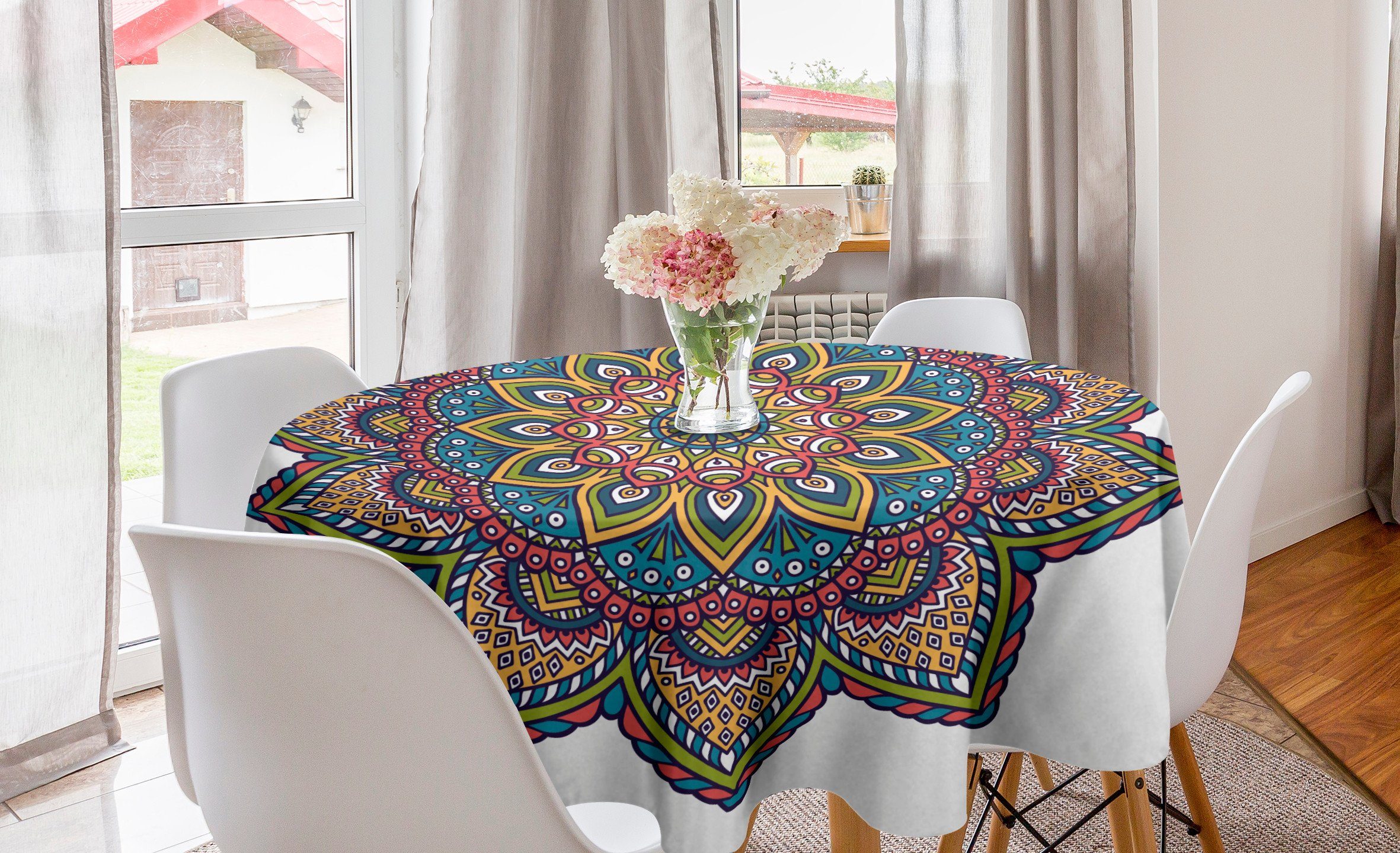 Mandala Tischdecke Esszimmer Küche Bunte Kreis Muster Abdeckung Abakuhaus für Tischdecke Dekoration,