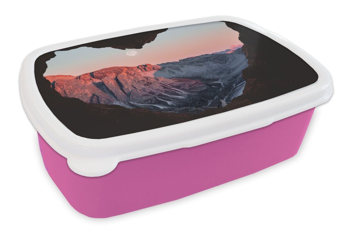 MuchoWow Lunchbox Sonnenuntergang von der Höhle aus, Kunststoff, (2-tlg), Brotbox für Erwachsene, Brotdose Kinder, Snackbox, Mädchen, Kunststoff rosa