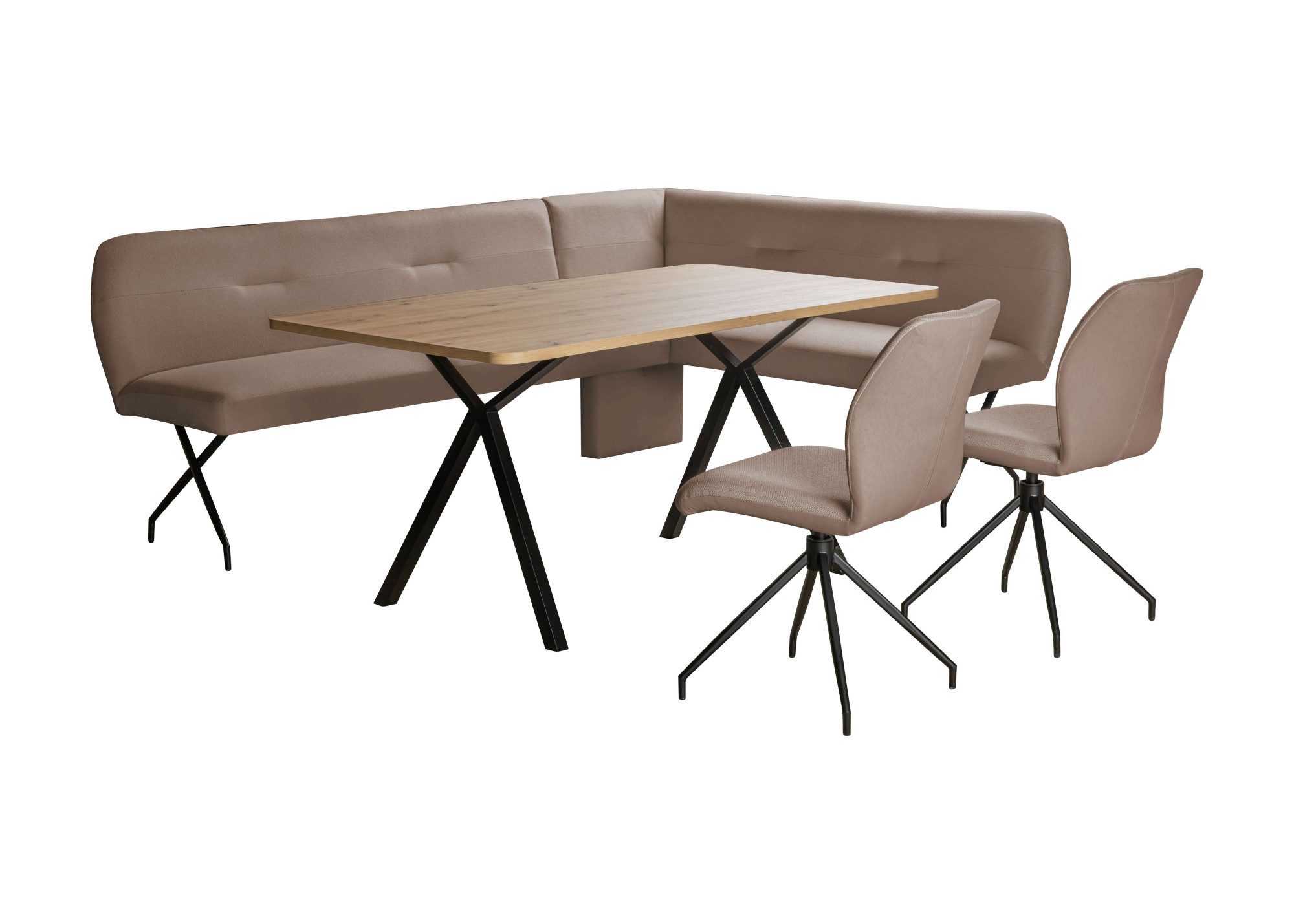 OTTO home Eckbankgruppe Bruna Essecke, Sitzgruppe, Eckbankgruppe, Küchenbankgruppe, (Set, 4-tlg., 4tlg), Stuhl: 360° drehbar (Rückst), 2-Stoff-Design. Wellenfederung Eckbank