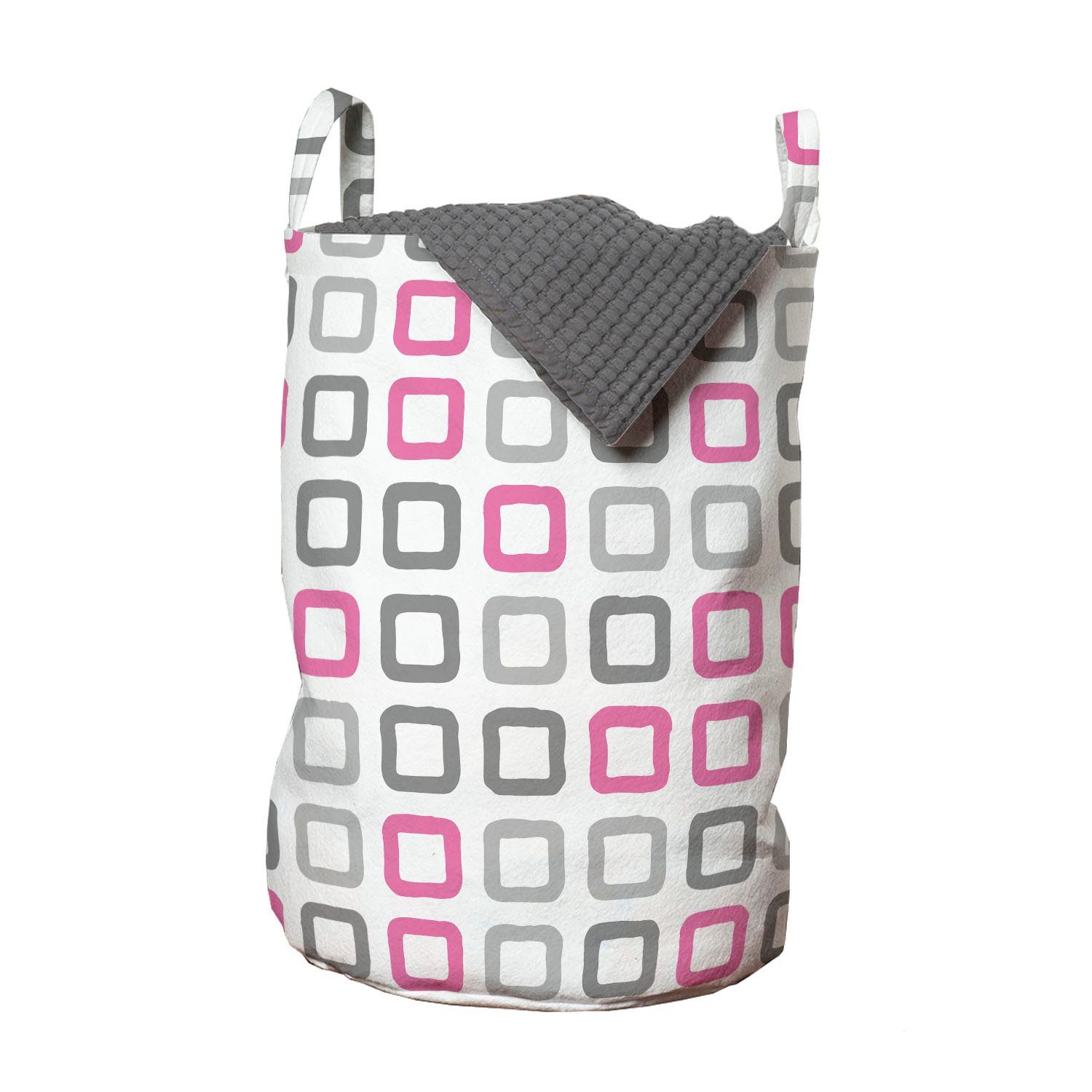 Abakuhaus Wäschesäckchen Wäschekorb mit Griffen Kordelzugverschluss für Waschsalons, Geometrisch Quadratische Felder Bild