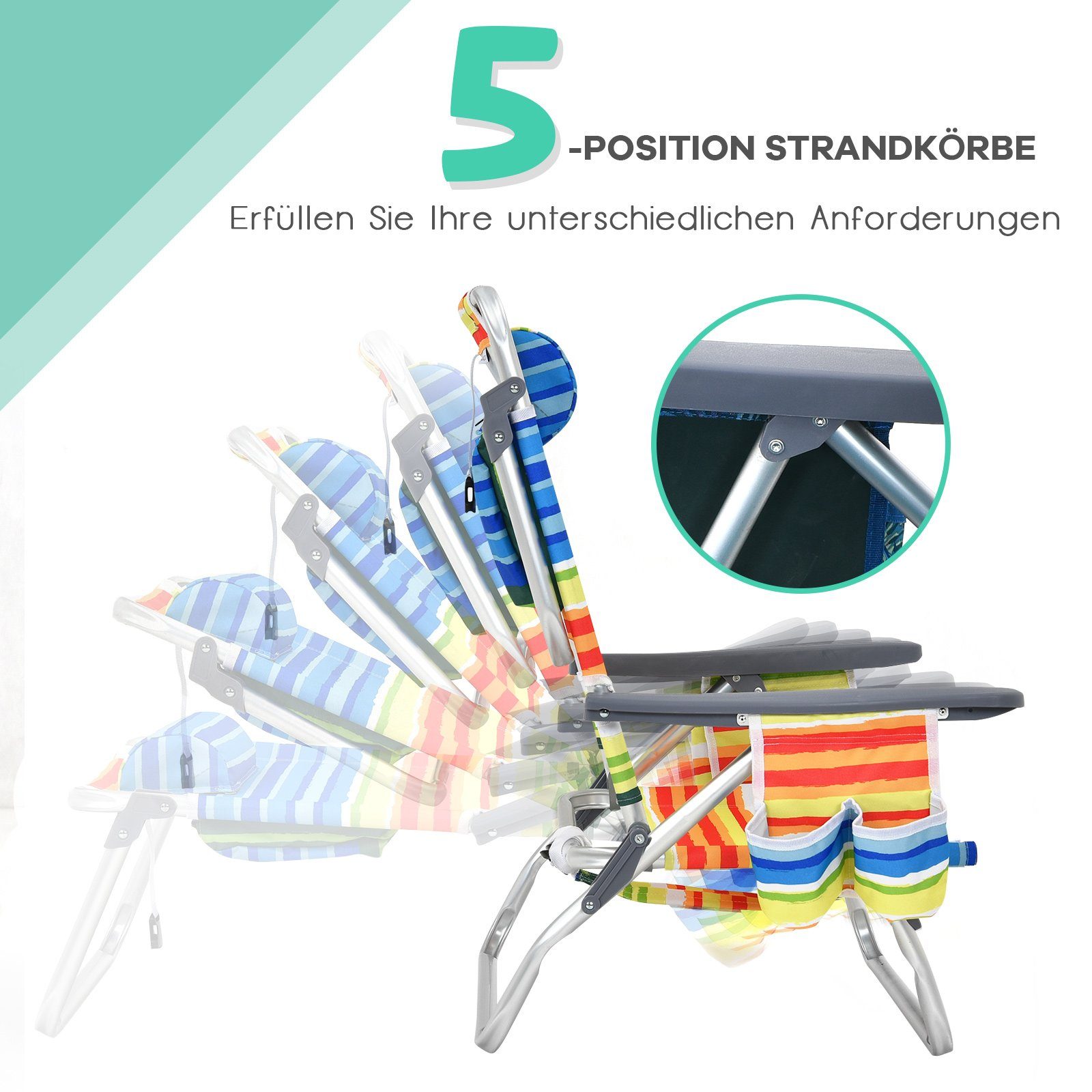 COSTWAY Campingstuhl Strandstühle mit Tisch (3 günstig online kaufen