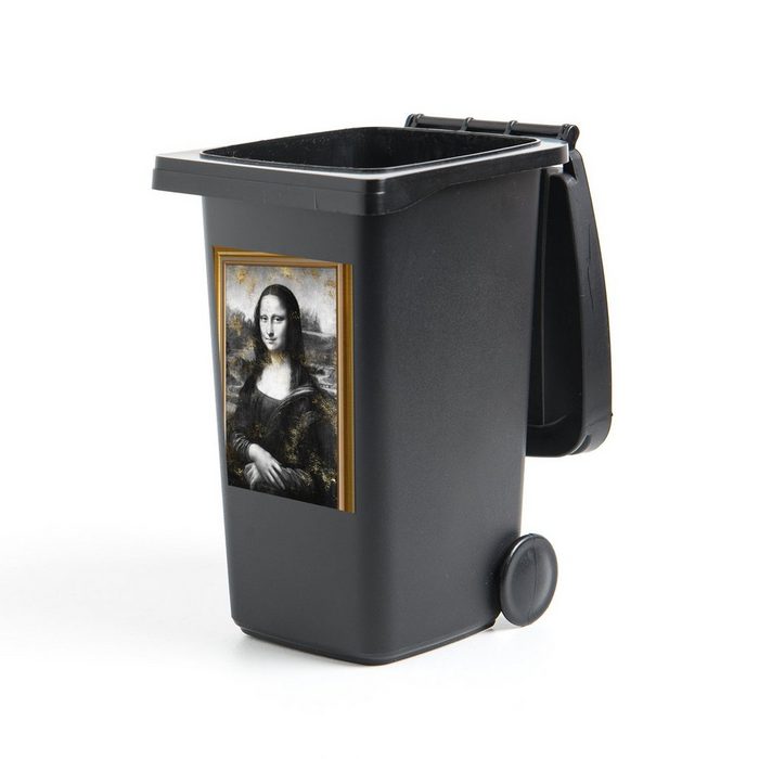 MuchoWow Wandsticker Mona Lisa - Da Vinci - Gold - Rahmen (1 St) Mülleimer-aufkleber Mülltonne Sticker Container Abfalbehälter