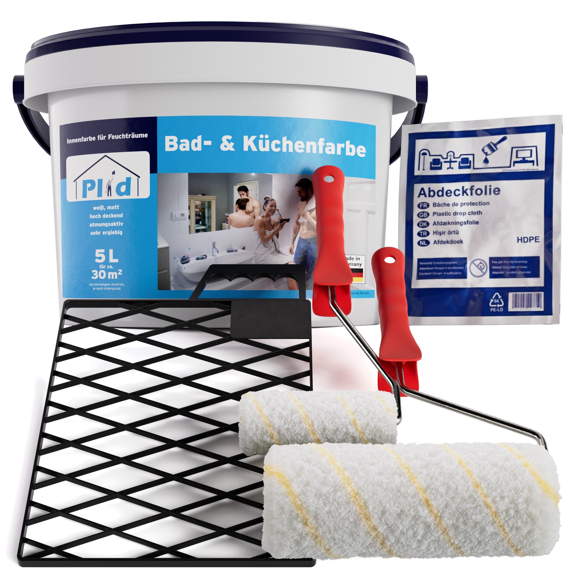 plid Feuchtraumfarbe Bad & Küchenfarbe Badfarbe Küchenfarbe Feuchtraumfarbe Wandfarbe, Schnelltrocknend, Spritzarm, Verarbeitungsfertig