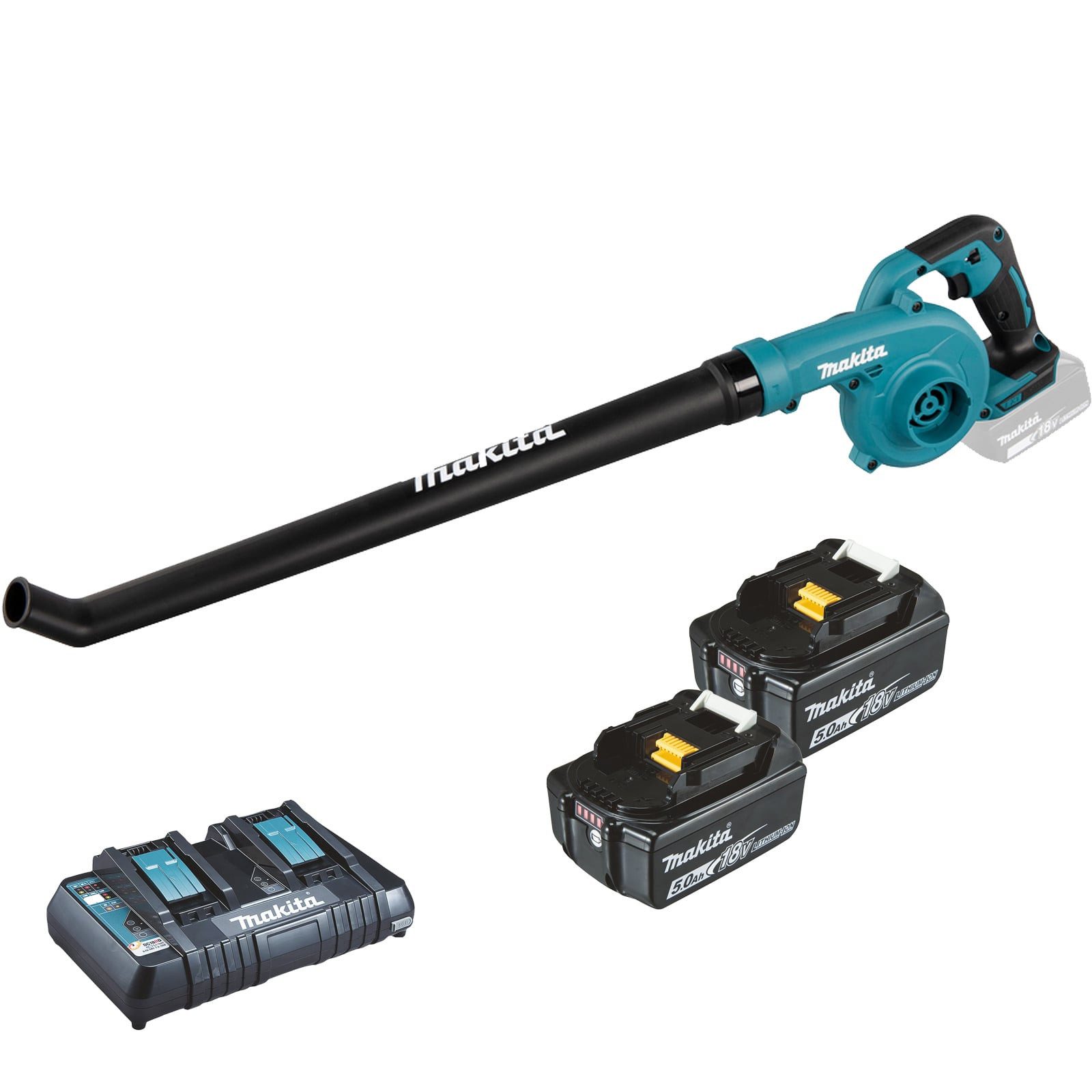 Makita Akku-Laubbläser Makita DUB186PTE Akku-Laubbläser 18 V / 2x 5,0 Ah Akku + Doppelladeger