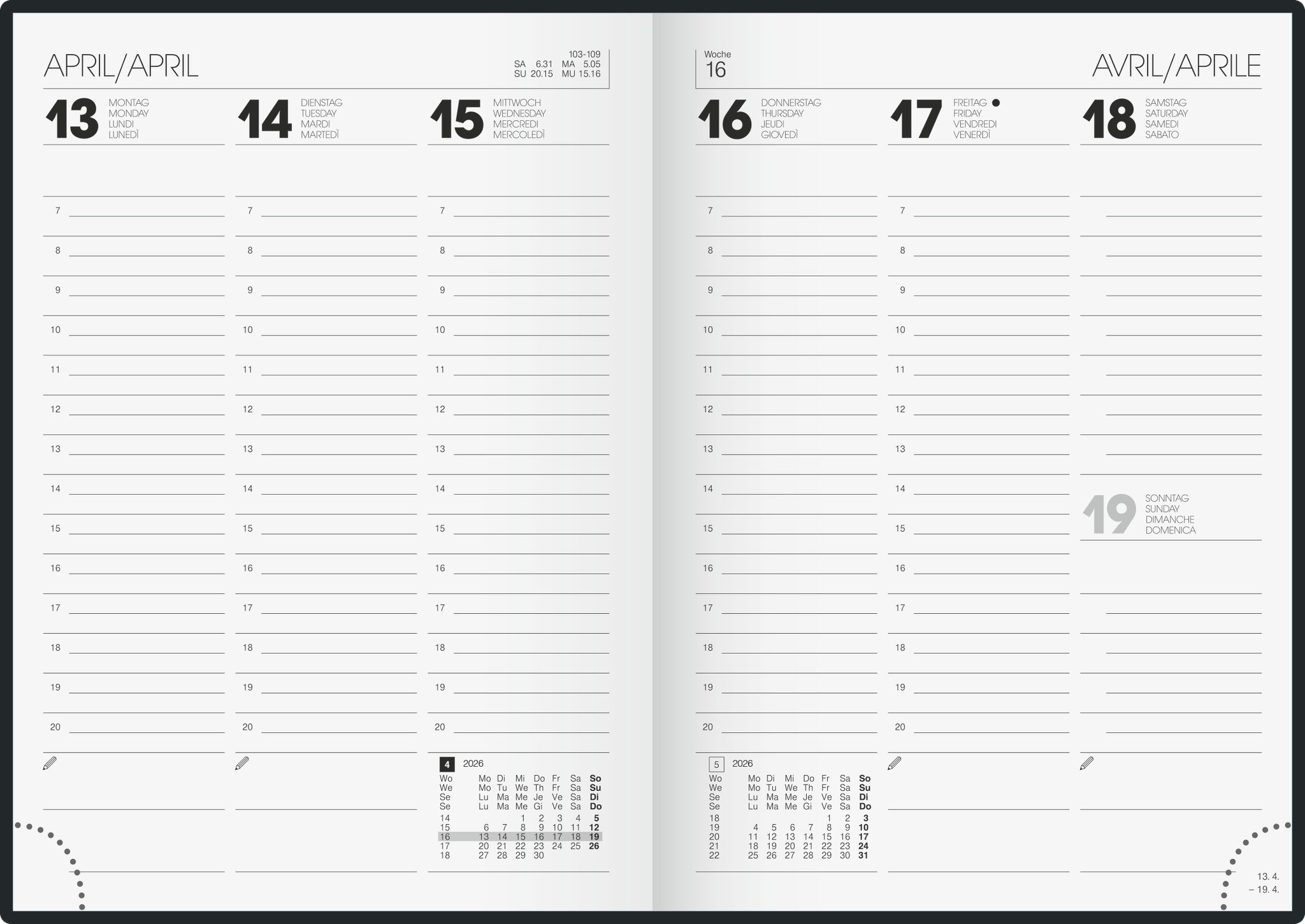 BRUNNEN Taschenkalender BRUNNEN 1079611906 Buchkalender A5 sw 2S/1W Folie