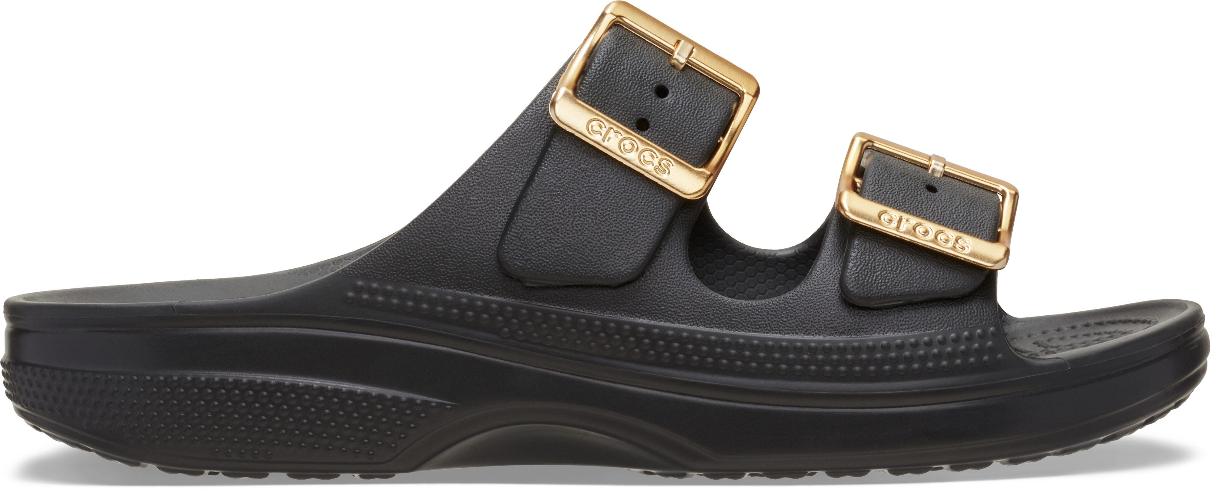 Crocs Saturday Metallic Buckle Sandal W Pantolette Sommerschuh, Urlaubsschuh, Strandschuh, Schlappen mit Schnallen