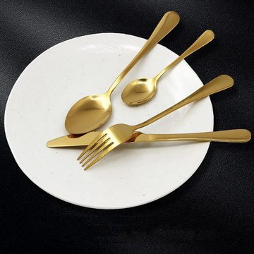 AKKEE Besteck-Set Cutlery Set 24-teiliges Besteckset Set Golden Besteckset (24-tlg), 6 Personen, Edelstahl, für 6 Personen, Messer und Gabel Set, Tafelbesteck