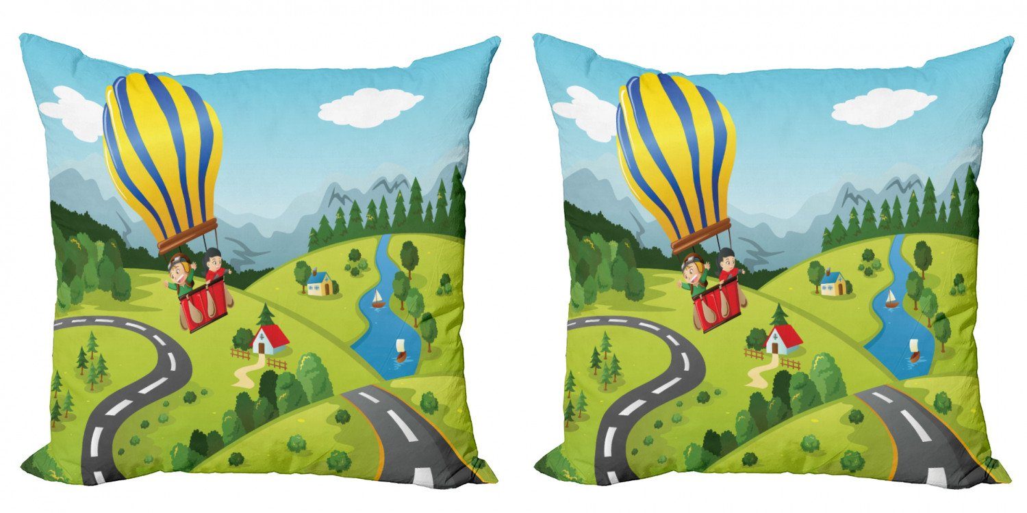 Kissenbezüge Modern Accent Doppelseitiger Abakuhaus Heißluftballon Cartoon-Stil (2 Himmel Digitaldruck, Stück)