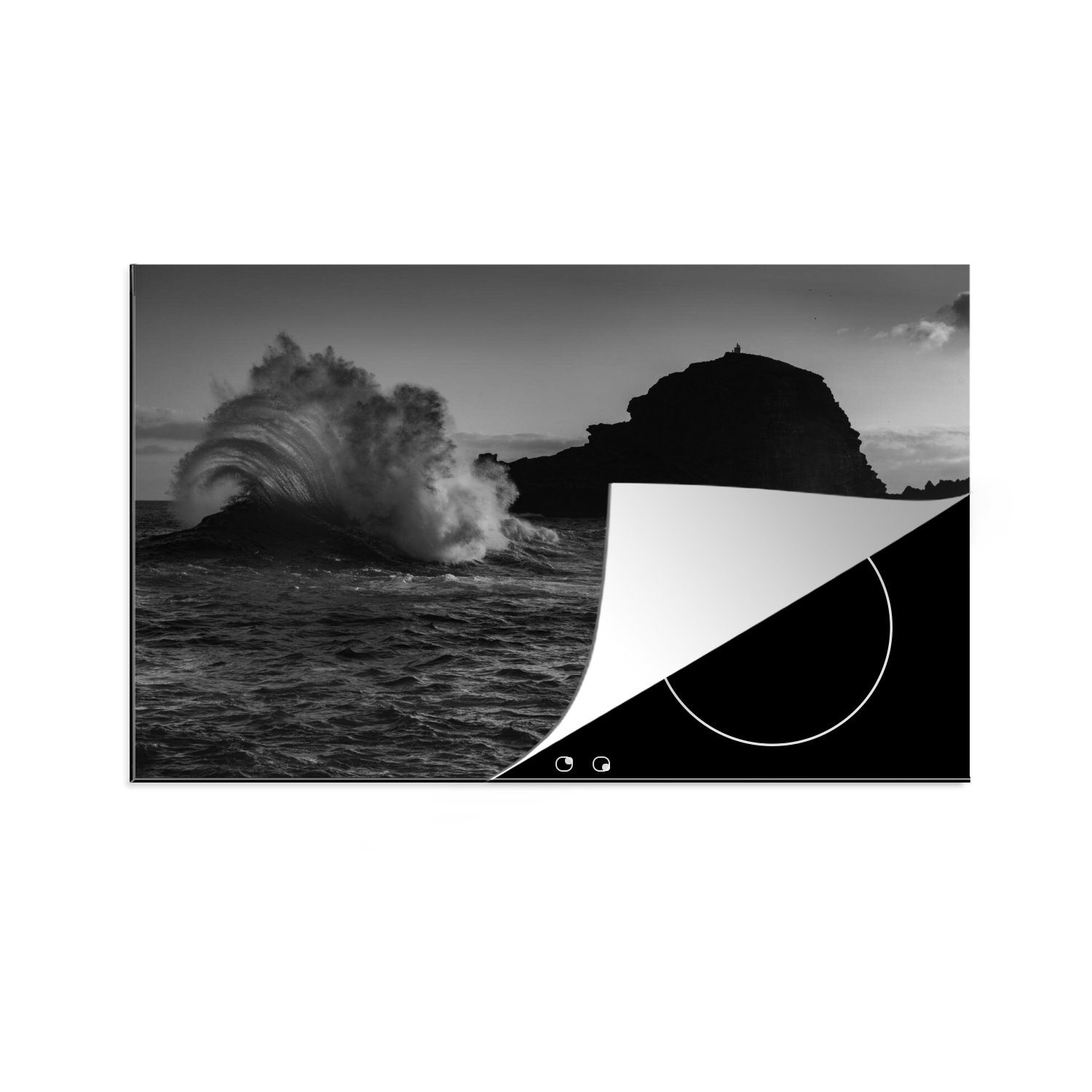 MuchoWow Herdblende-/Abdeckplatte Schwarz - Weiß - Wasser - Portugal, Vinyl, (1 tlg), 81x52 cm, Induktionskochfeld Schutz für die küche, Ceranfeldabdeckung