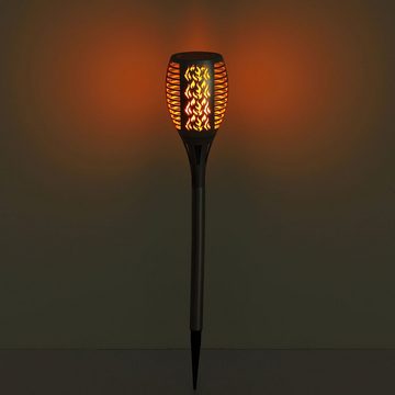 Globo LED Solarleuchte, Leuchtmittel inklusive, Warmweiß, 2x Gartendeko Solarlampe Außenleuchte LED Flammeneffekt silber H 58 cm