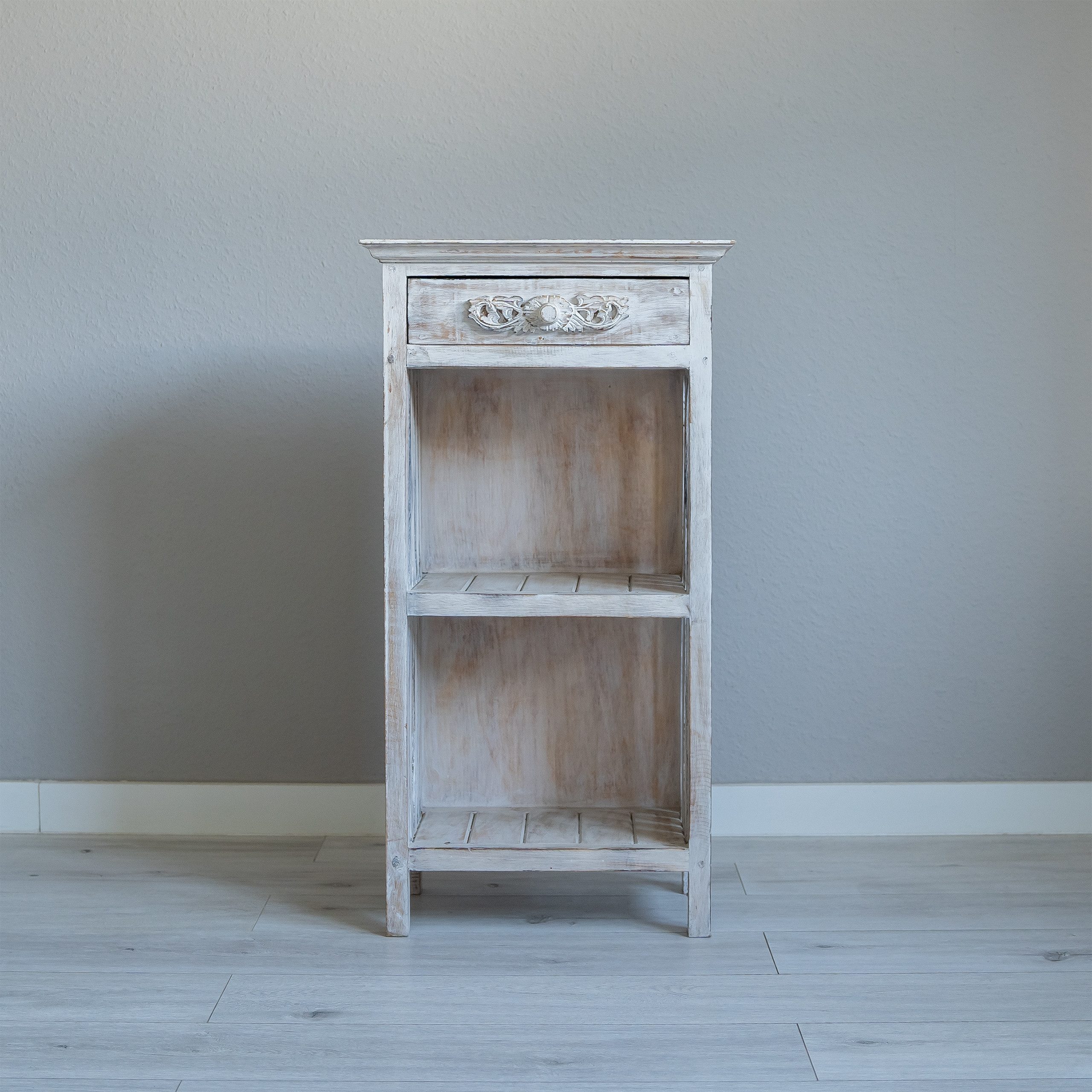 livasia Standregal Bali Beistelltisch - 49x33x90cm - mit Schublade, handgefertigt