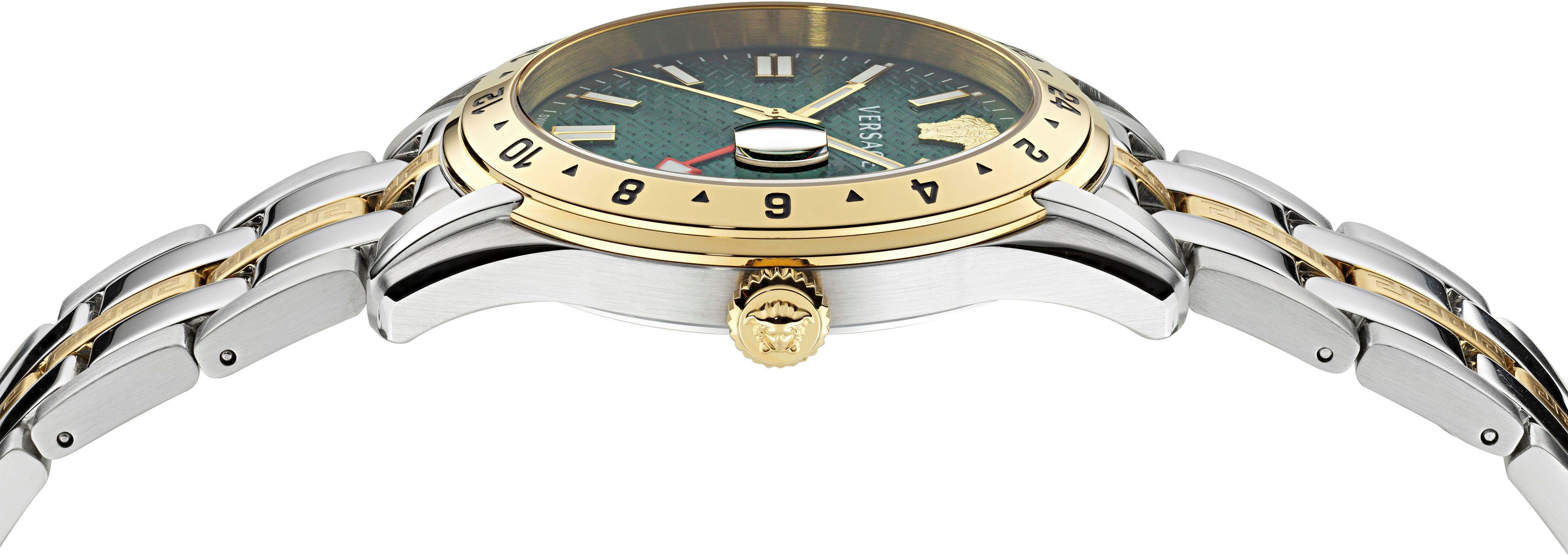 Versace Quarzuhr GRECA TIME GMT, VE7C00623, Armband aus bicolor  IP-beschichtetem Edelstahl