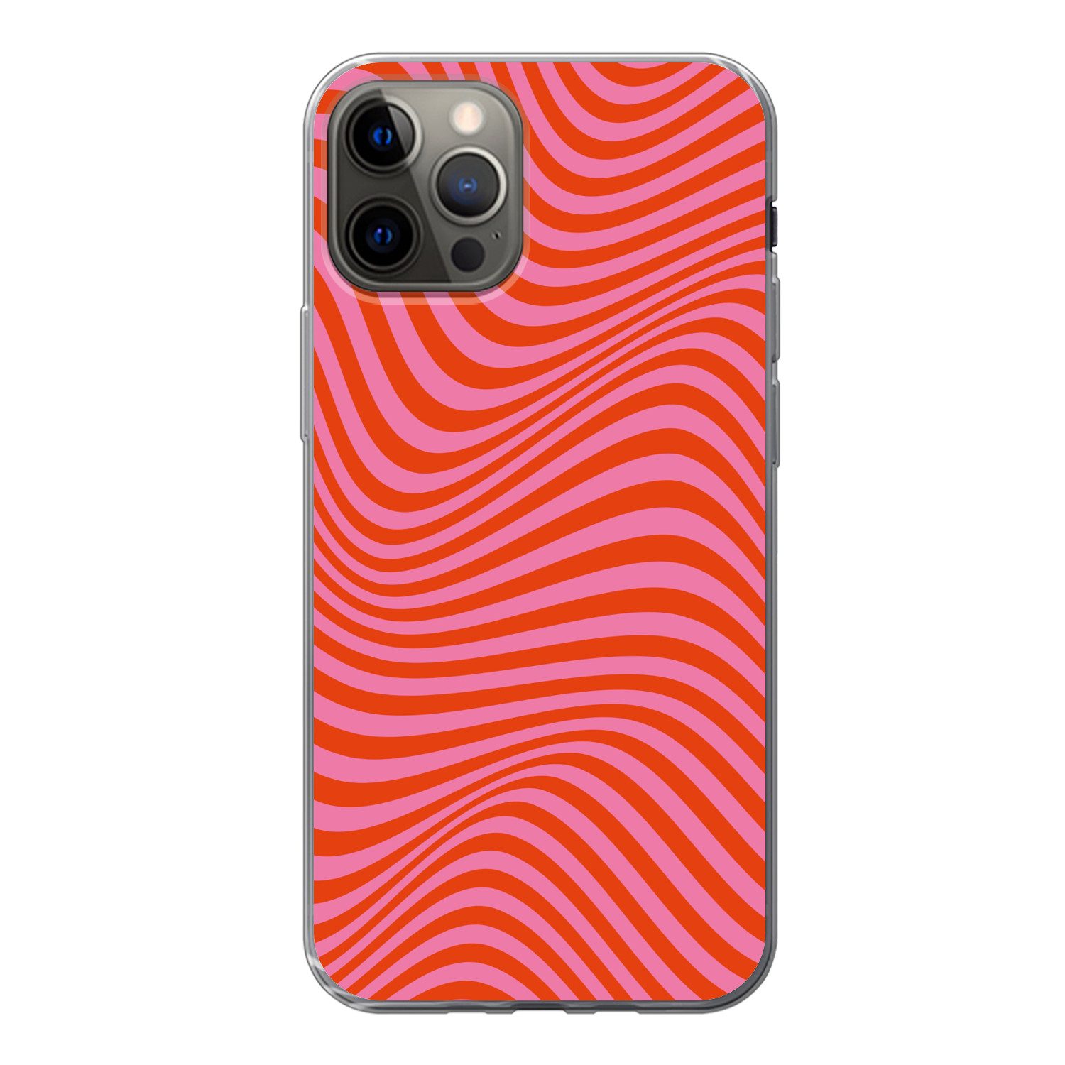 MuchoWow Handyhülle für Apple iPhone 12 Pro Wellenförmiges Muster - Rot - Rosa - Linien, Smartphone-Bumper, Print, Handy Schutzhülle Dünn