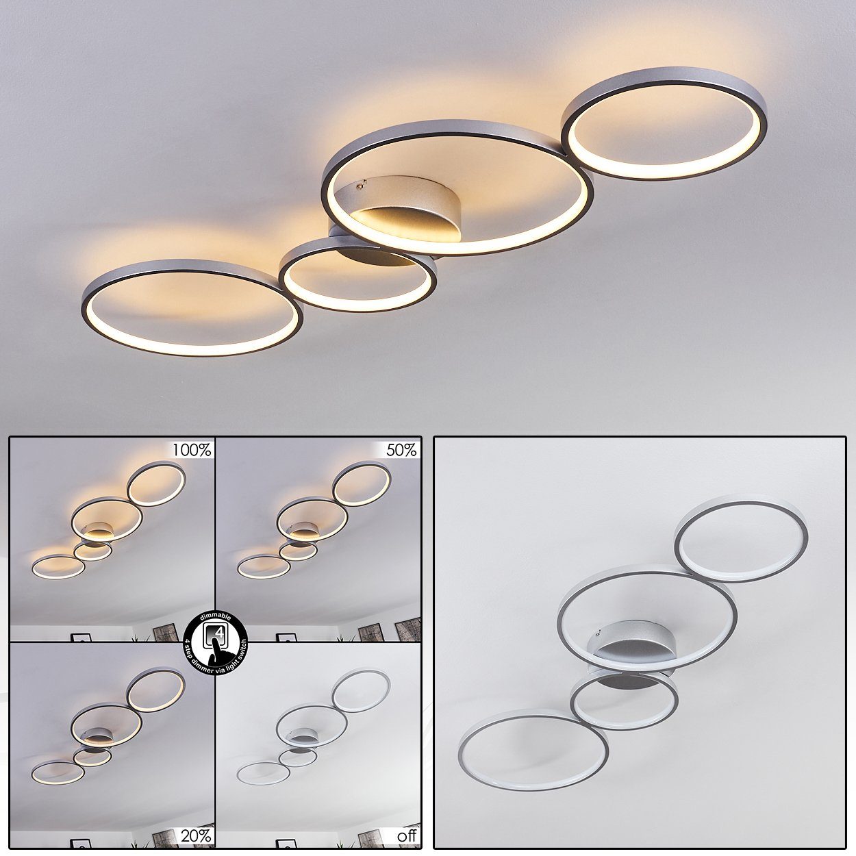 hofstein Deckenleuchte »Caces« dimmbare runde Deckenlampe aus Metall in Sil günstig online kaufen