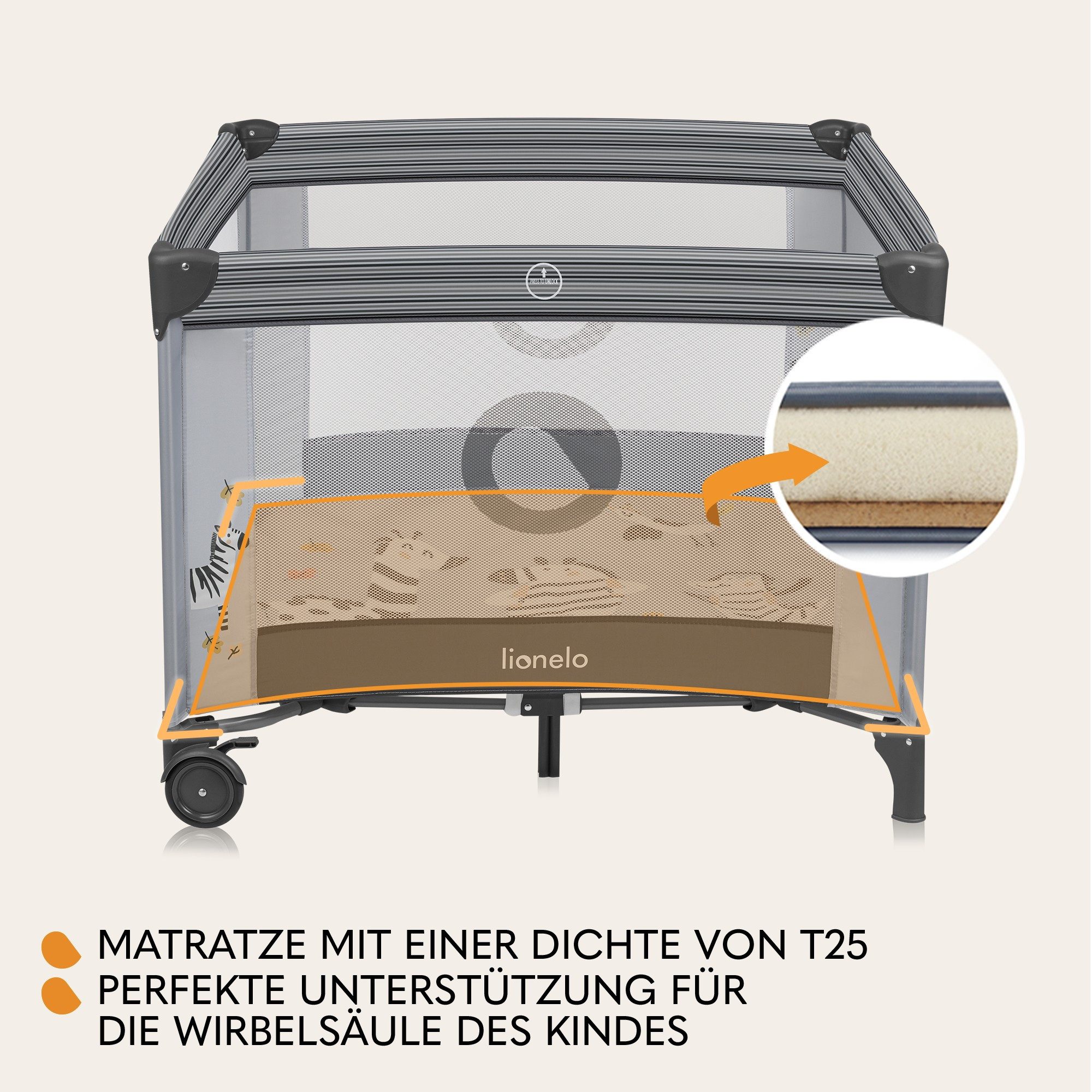 lionelo Laufgitter BONNIE (Set), Große Fläche, Seiteneingang, leicht klappbar, Transporttasche