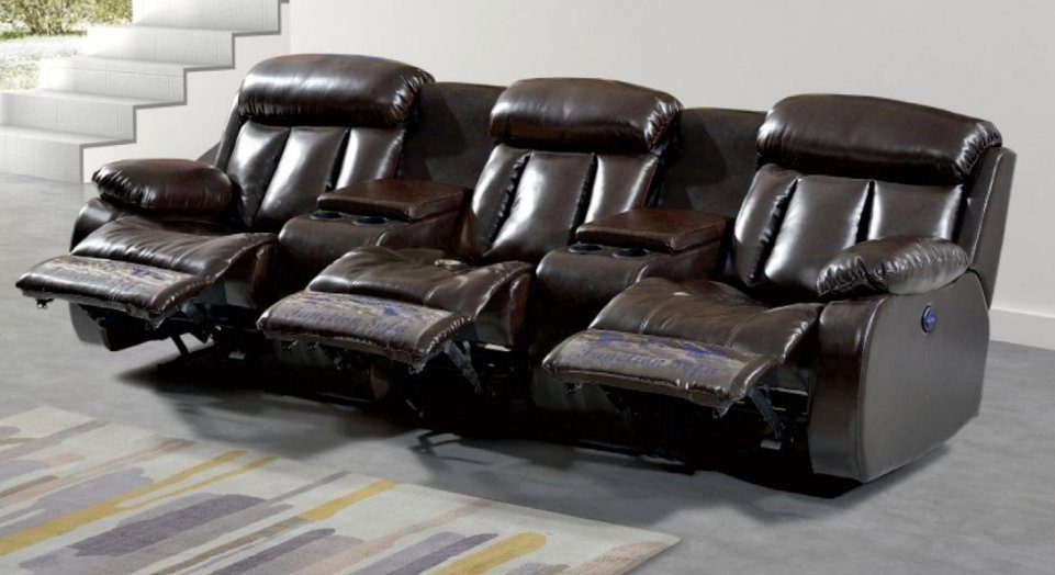 Teile, Wohnzimmer Wohnzimmer JVmoebel 3-Sitzer Möbel Relaxfunktion 3 Braun, mit Sitzer 1 Aufwendig Sofa Deluxe