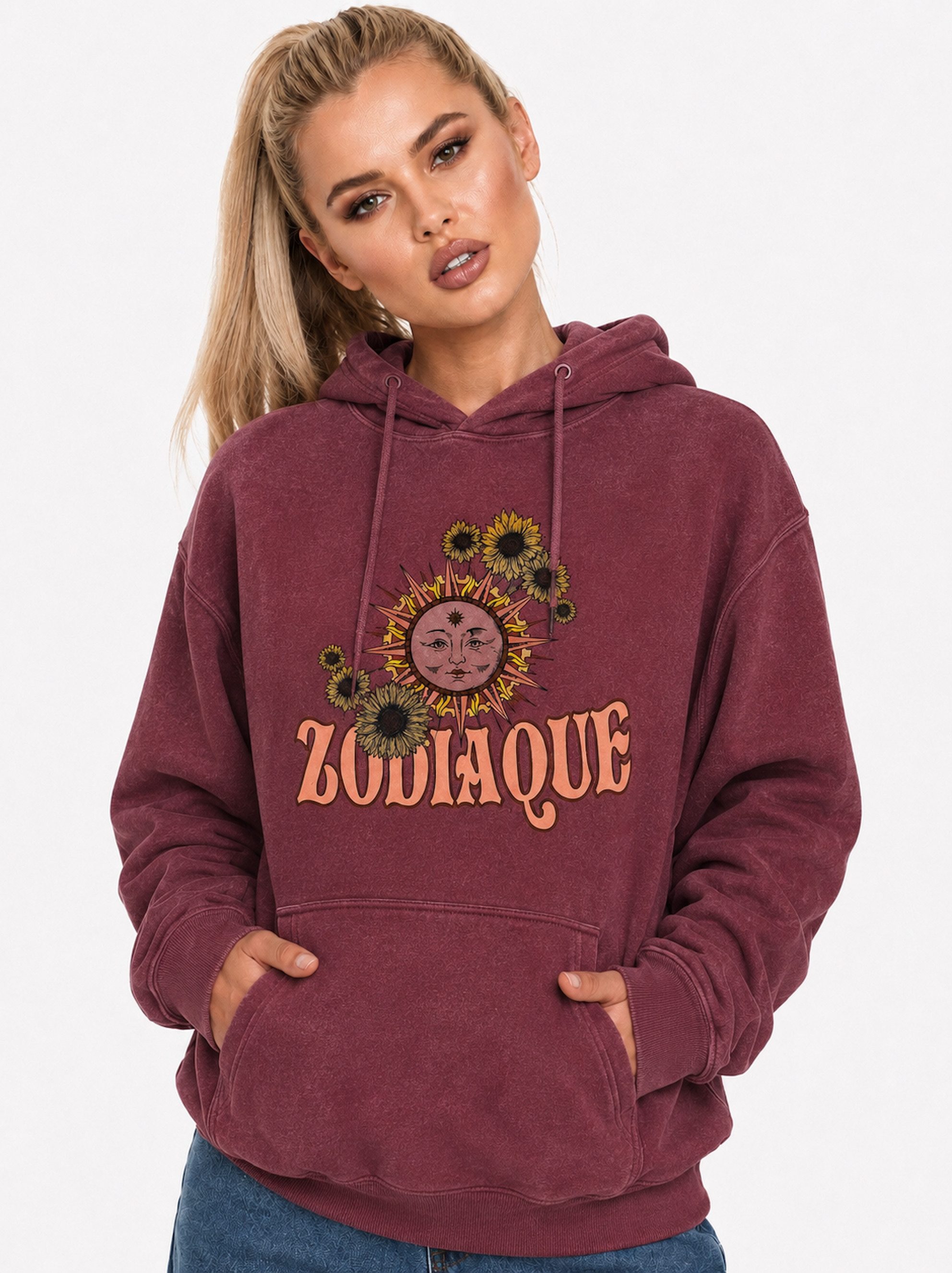 Worldclassca Hoodie Worldclassca Oversized Hoodie Print Kapuzenpullover Stone Washed Neue Kollektion - Stilvolle und gemütliche Sreetwear Mode für Damen