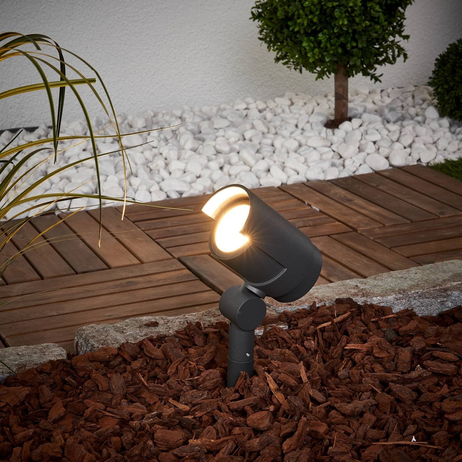 dunkelgrau, warmweiß, fest Beatrix, Lucande Gartenleuchte Glas, Modern, Aluminium, LED-Leuchtmittel flammig, verbaut, 1 klar,