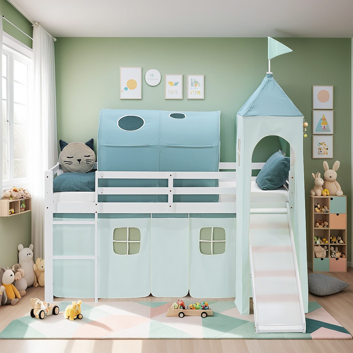 Homestyle4u Hochbett 90x200 Stockbett Vorhang Kinderbett günstig online kaufen