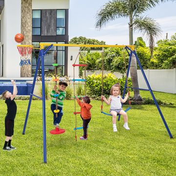 KOMFOTTEU Schaukelgestell, 4 in 1 Schaukelgerüst, bis 300kg, für Kinder von 3–9