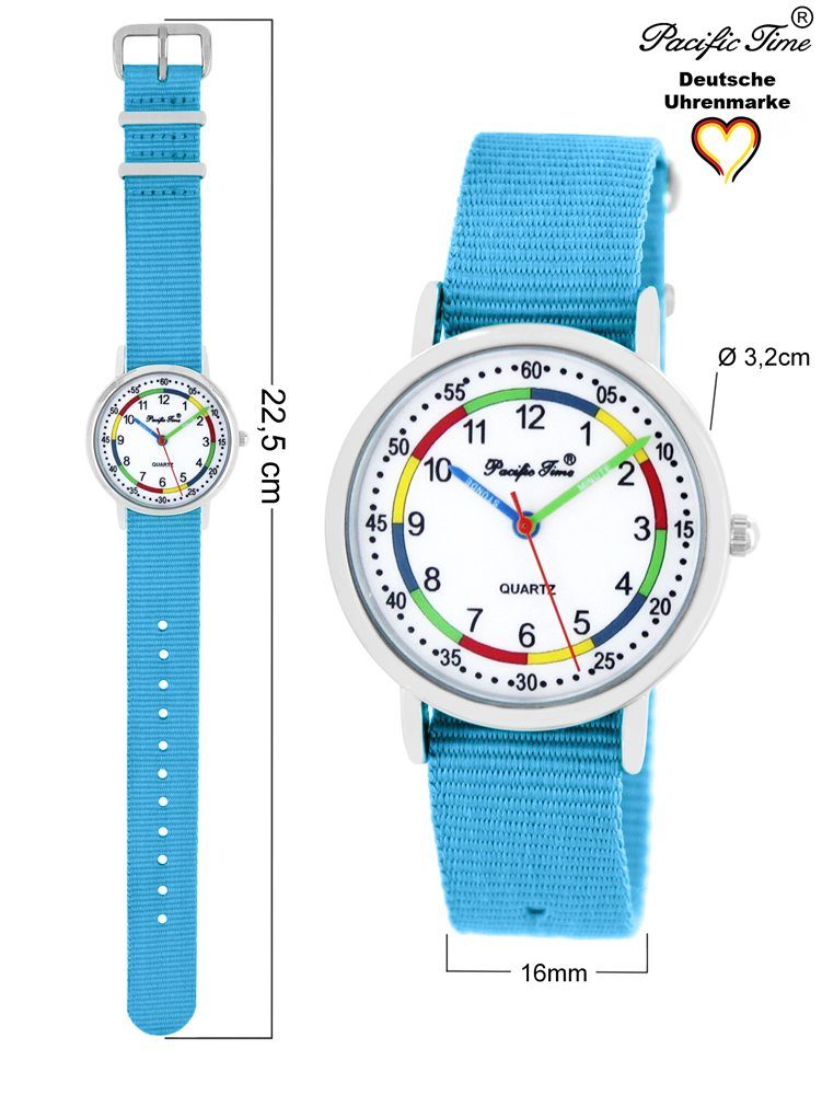 Pacific Time Quarzuhr Set royalblau Gratis Wechselarmband, Design Armbanduhr - Lernuhr und und Mix Match hellblau First Kinder Versand