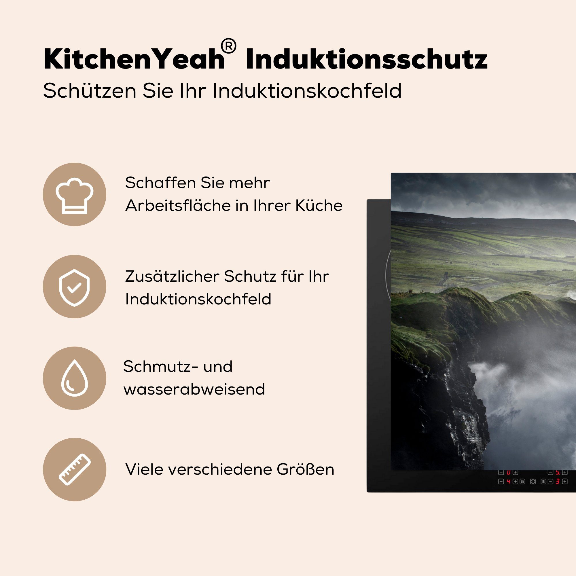 küche, Ceranfeldabdeckung cm, für Herdblende-/Abdeckplatte Cliffs den Schutz die Tag (1 an tlg), MuchoWow Stürmischer of Vinyl, Induktionskochfeld Moher, 81x52