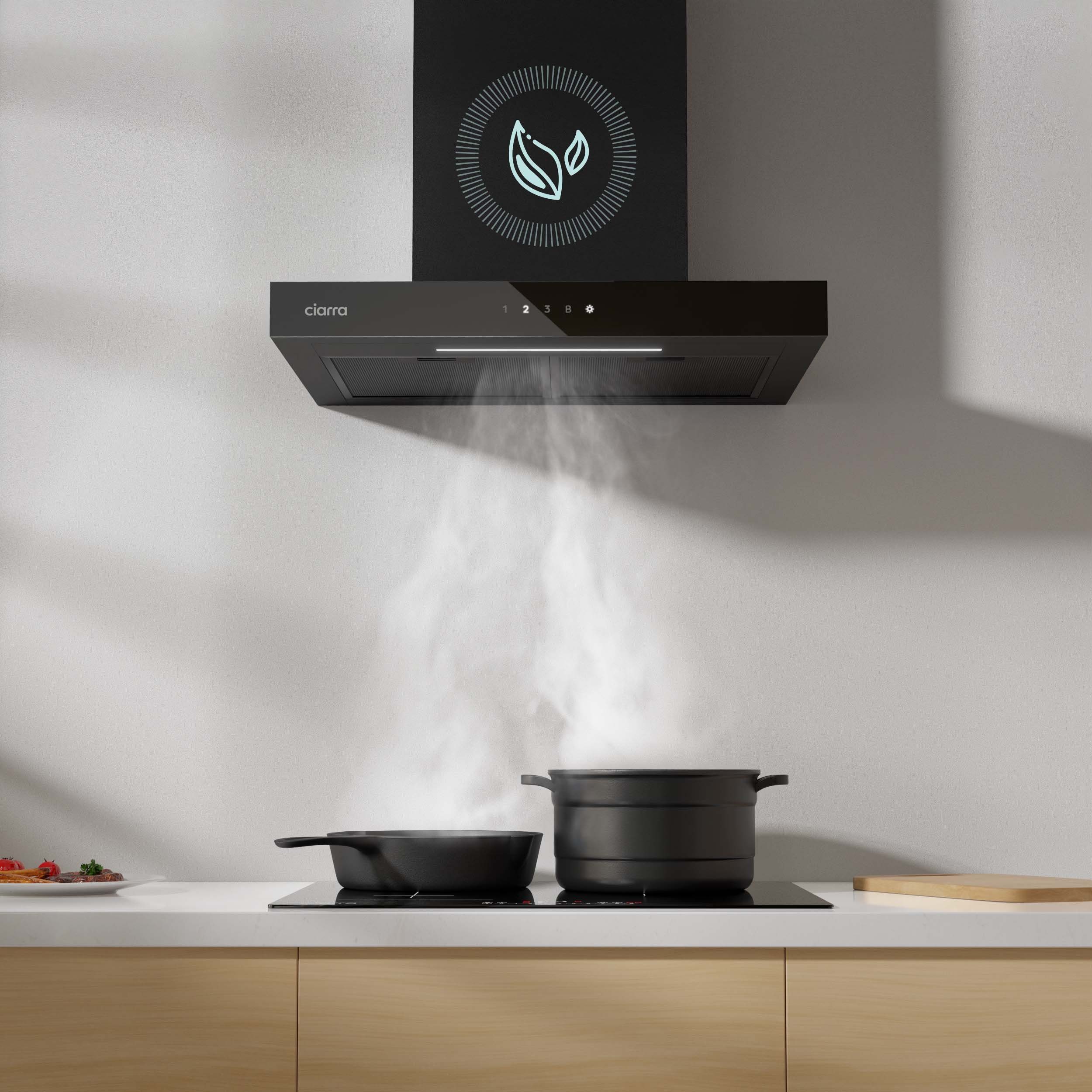 CIARRA Wandhaube 60 cm Dunstabzugshaube A+++ 650 m³/h Umluft & Abluft 4 Stufen CBCB6102 60 cm Dunstabzugshaube A+++ 650 m³/h Umluft & Abluft 4 Stufen CBCB6102, Kaminhaube leise WIFI-APP Touch Control Inkl. BOOST mit 2*Kohlefilter