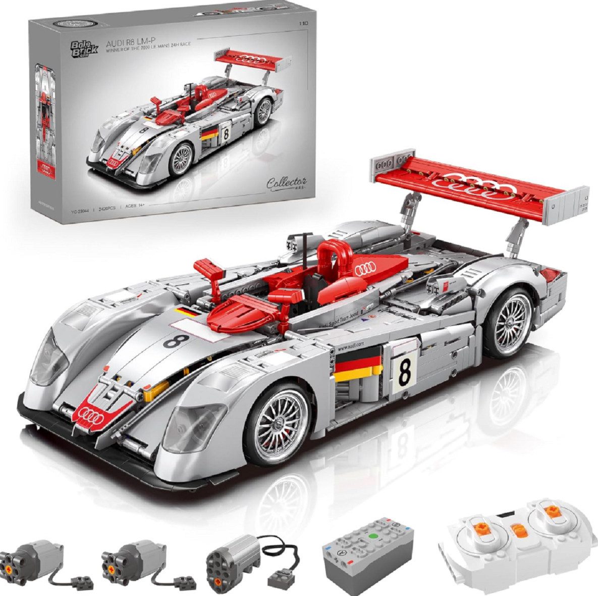 BAKA Bole Brick YC-23044 Audi R8 LM-P mit 2.426Teilen RC-Modell Technik Konstruktions-Spielset, (2426 St)