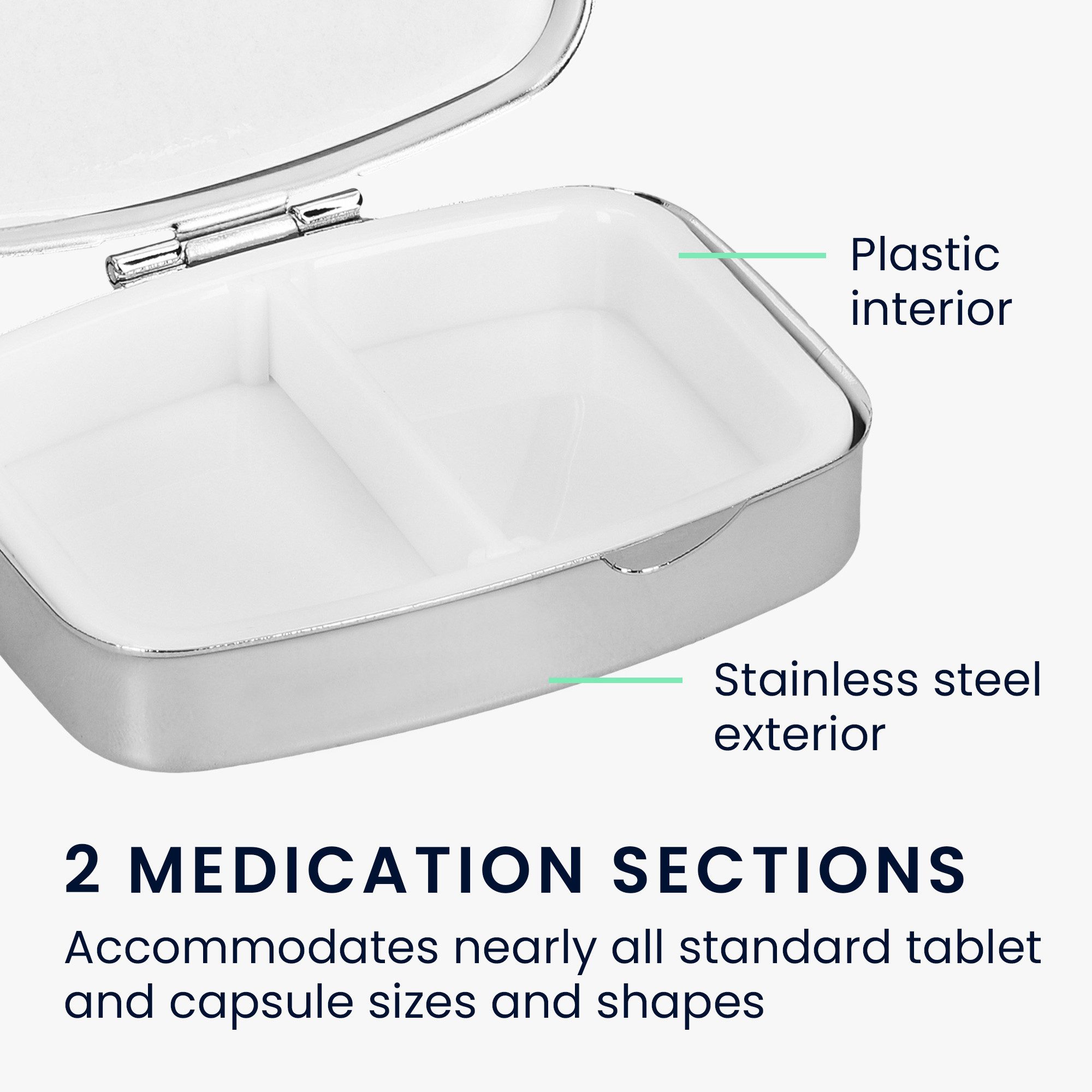 kwmobile Pillendose Edelstahl Tablettenbox mit 2 Fächern 5,5 x 4 x 1,5cm (2 St), Pillendose Tablettendose Tragbare Pillenbox Metall Medikamentenbox